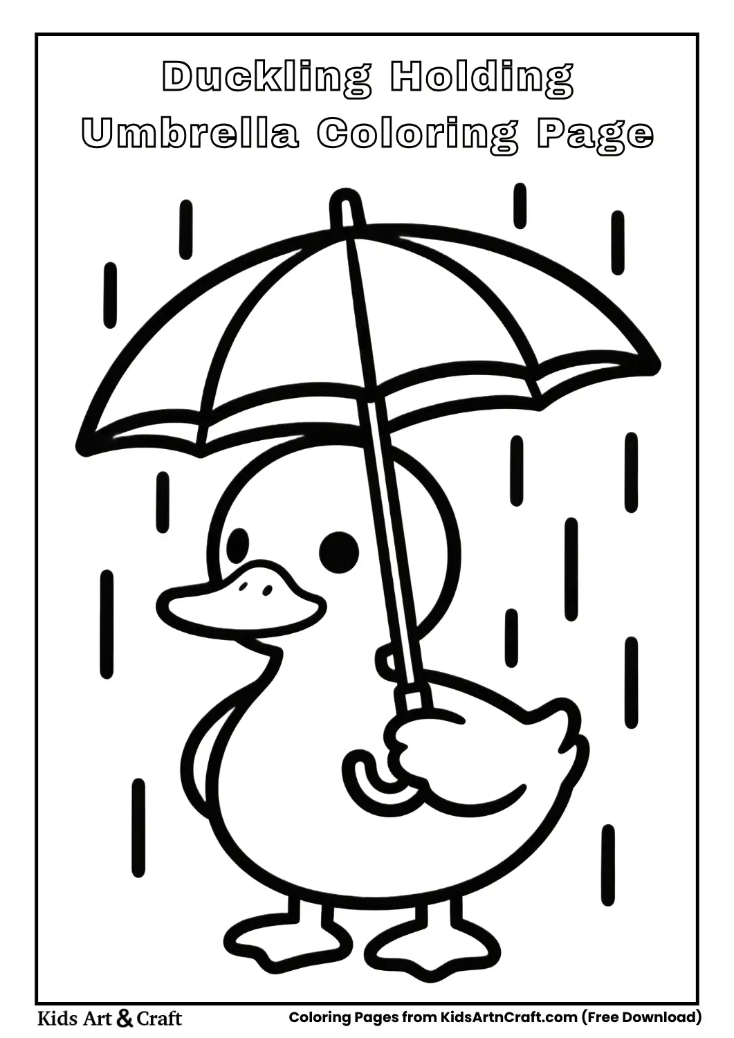 Baby duckling holding umbrella simple coloring sheet