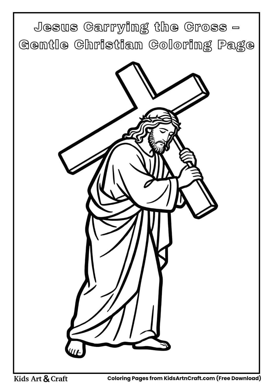 Jesus carrying cross, respectful simple line art