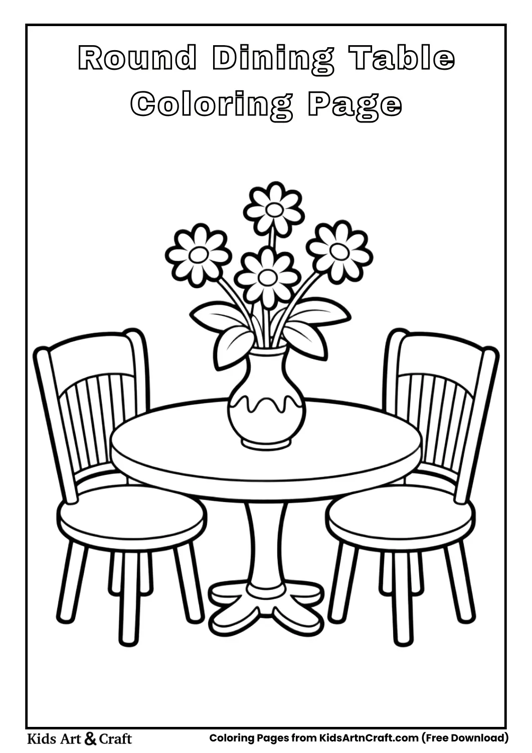 Round dining table with vase coloring page for kids