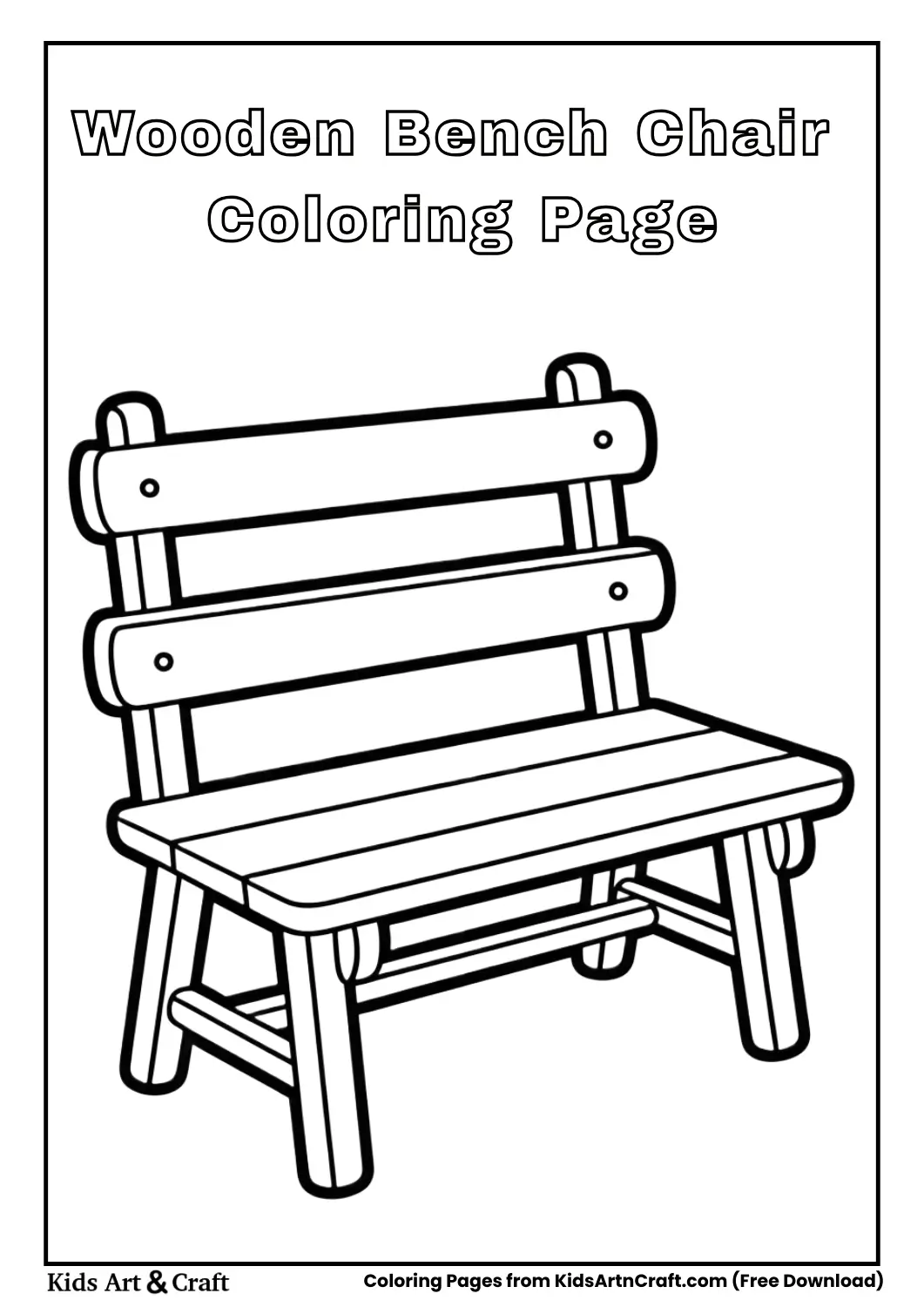 Wooden bench chair black and white coloring page