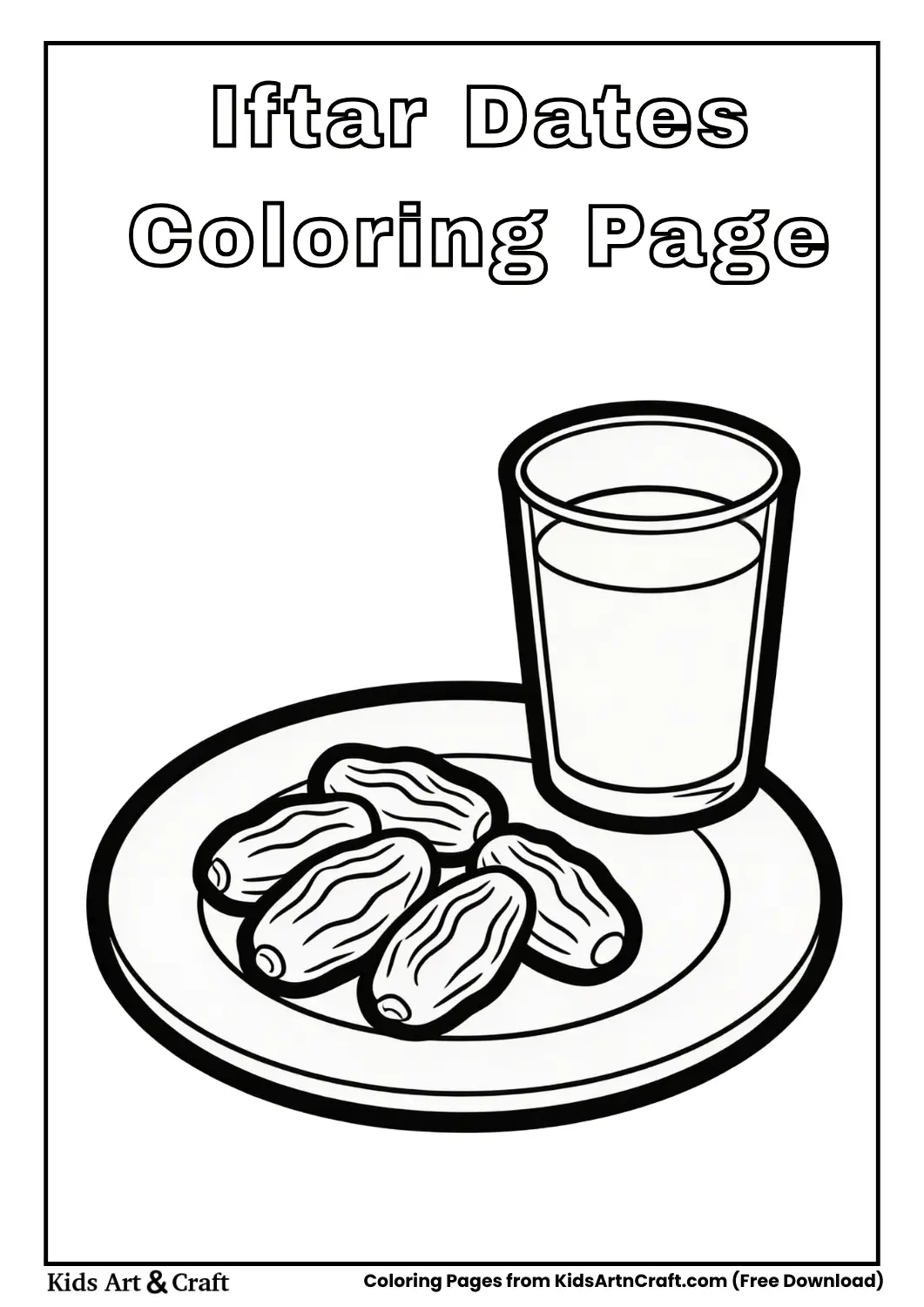 Dates and milk for iftar black and white coloring page