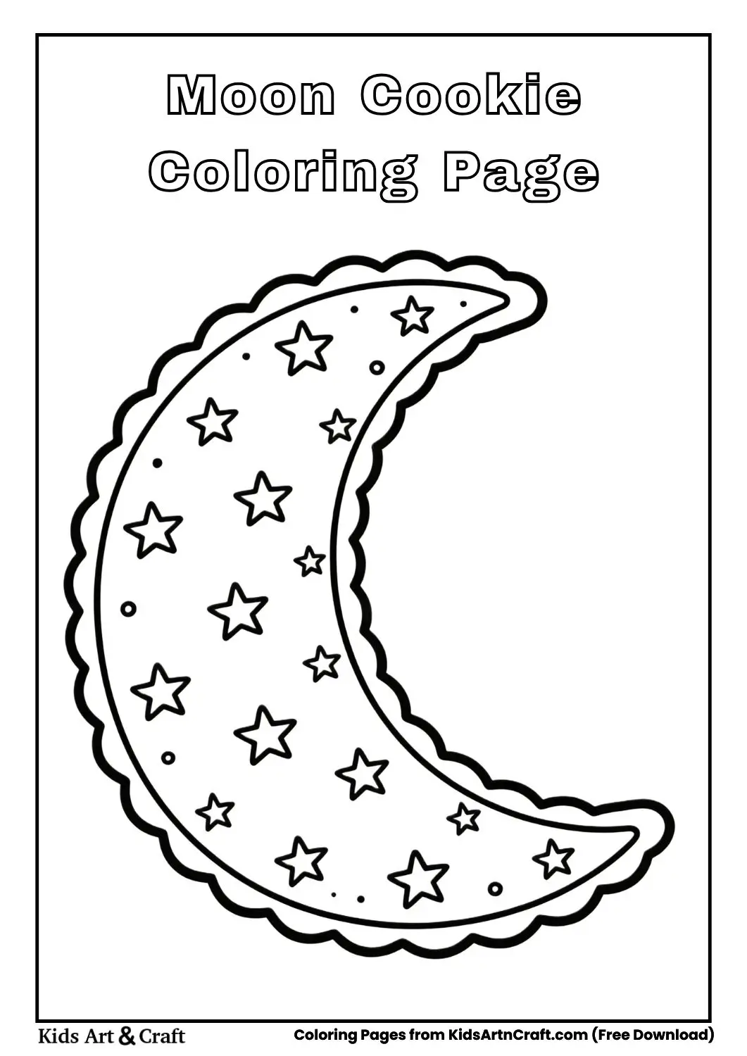Moon shaped cookie coloring page for kids