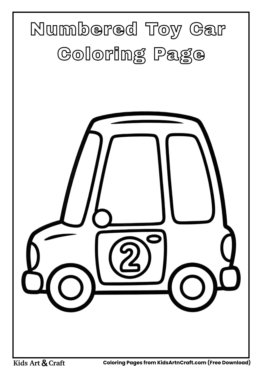 Toy car with number black and white coloring page