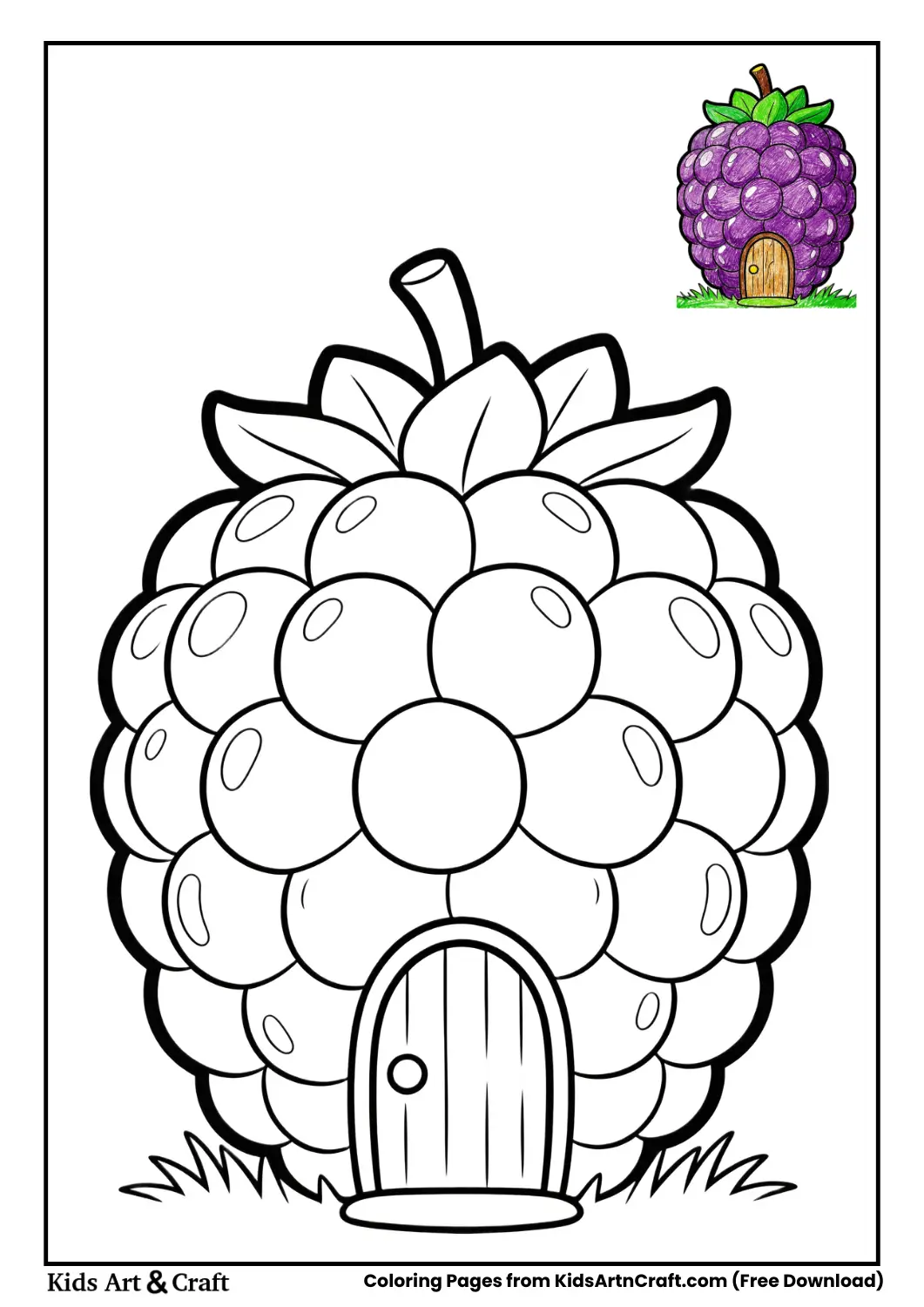 Raspberry house made of round bubble shapes coloring page