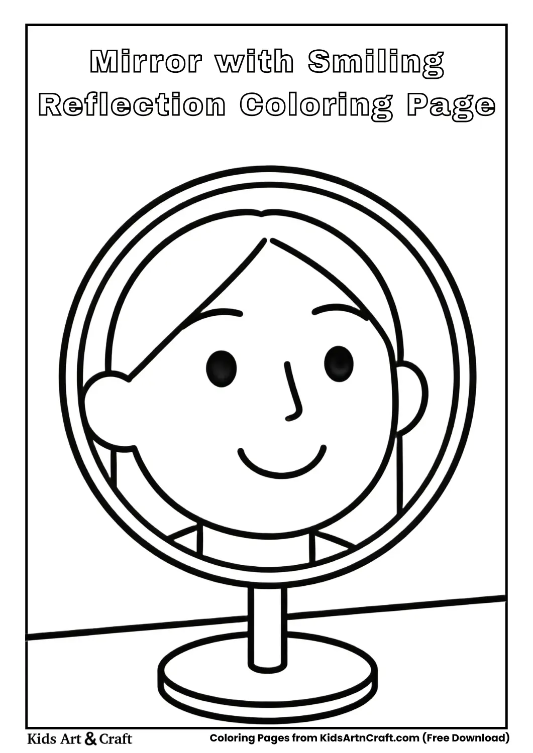 Round mirror with smiling face reflection coloring page