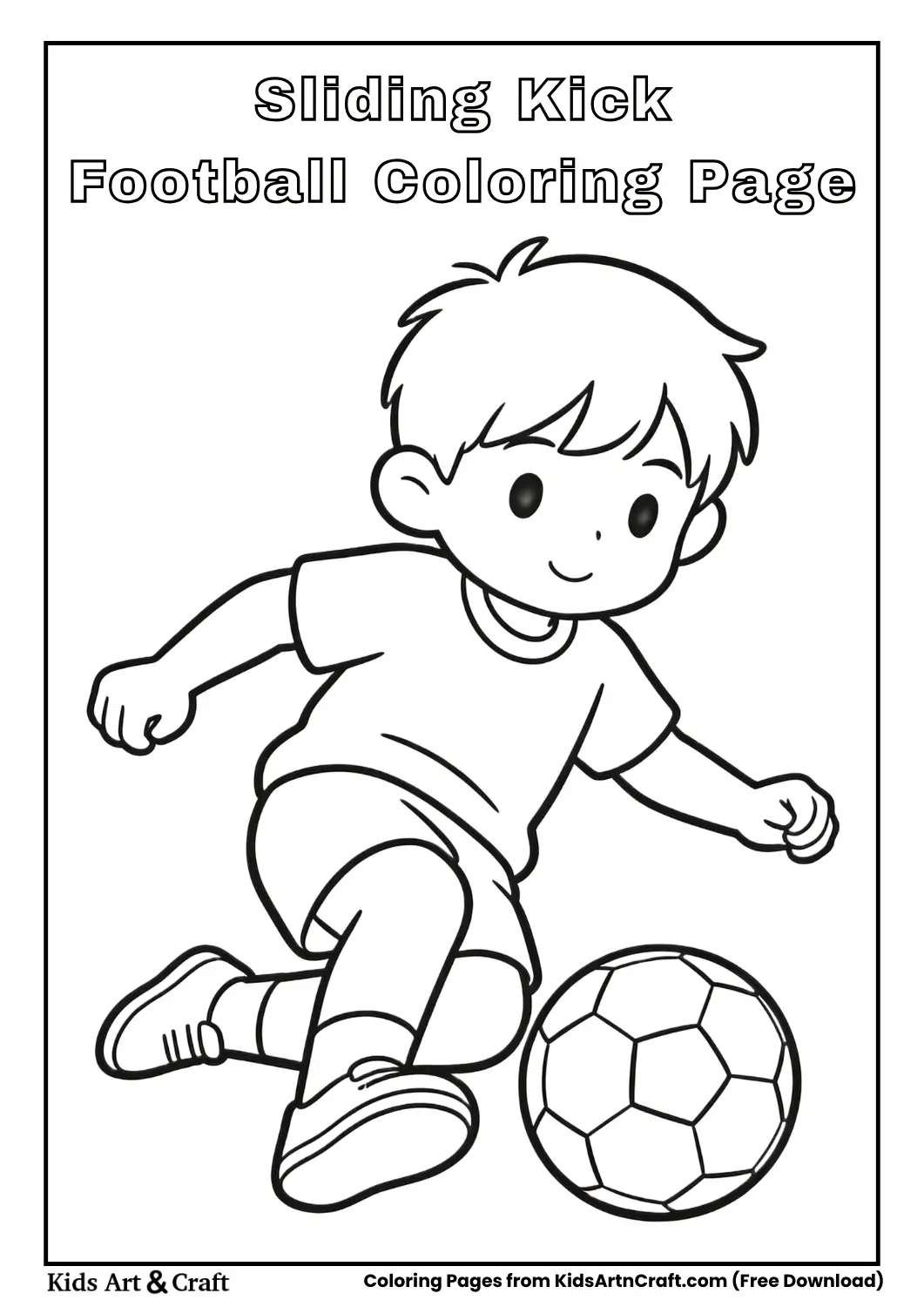 Boy sliding to kick football coloring page