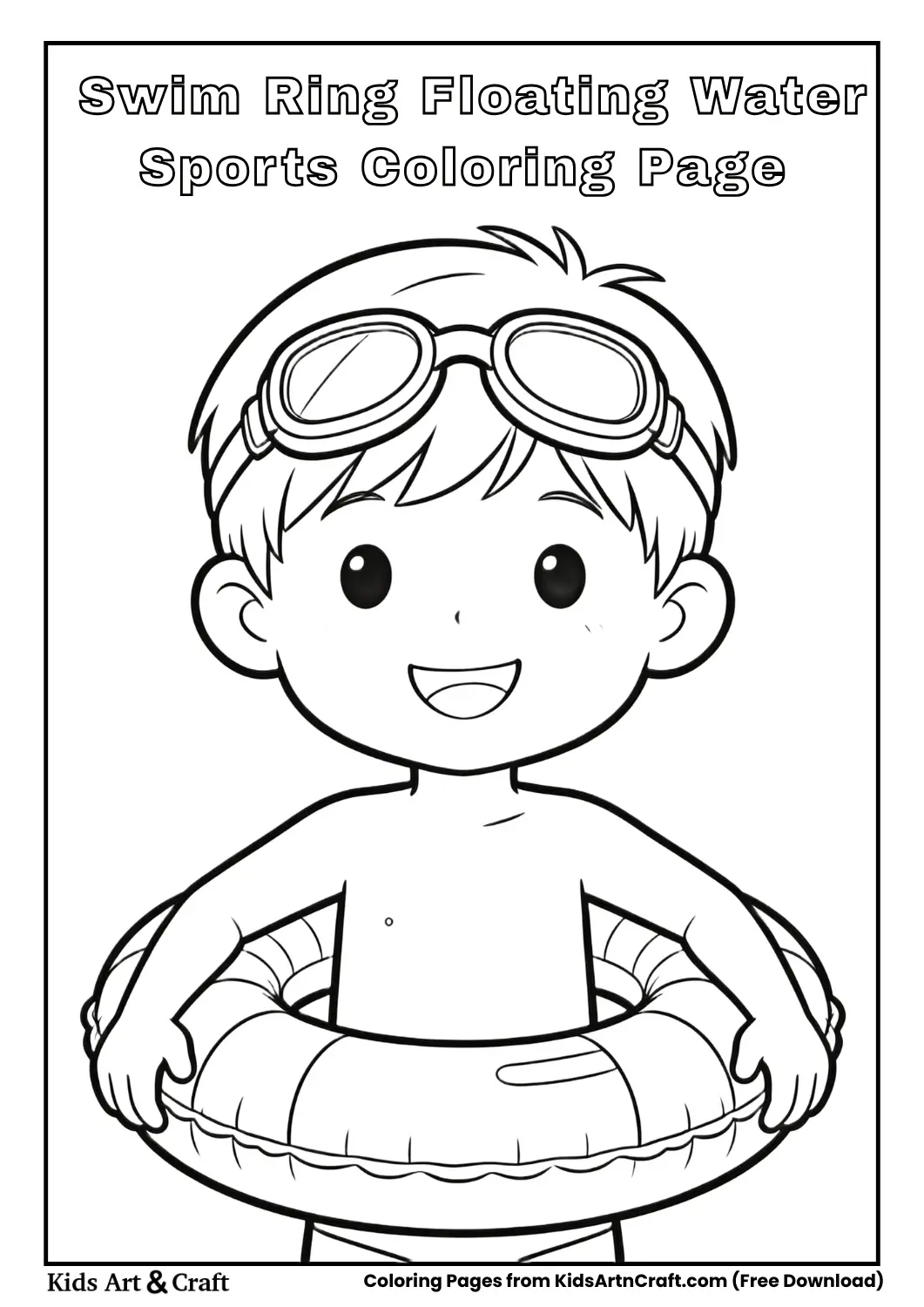 Kid floating on swim ring water sports coloring page