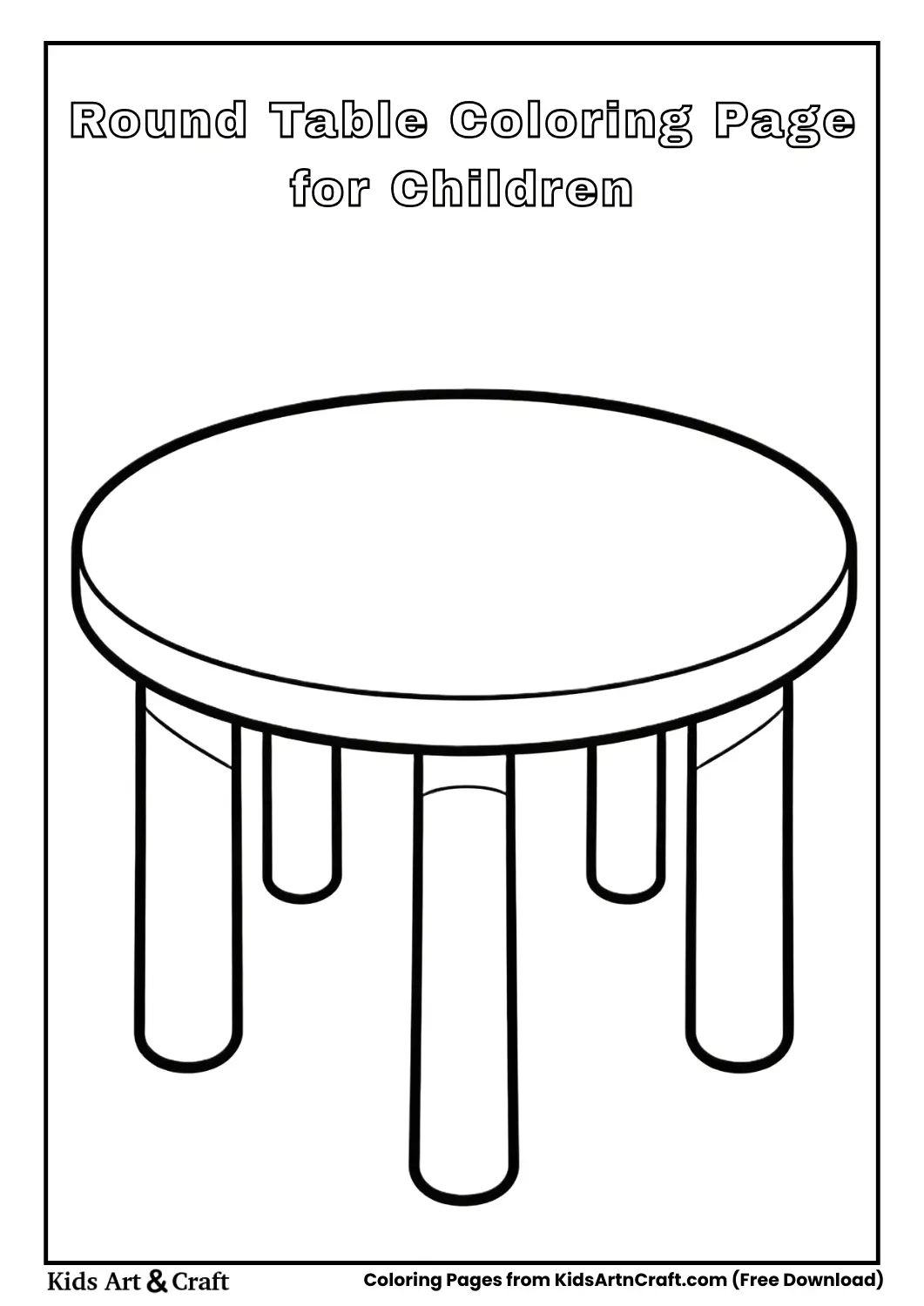 Easy black and white round table coloring page for kids