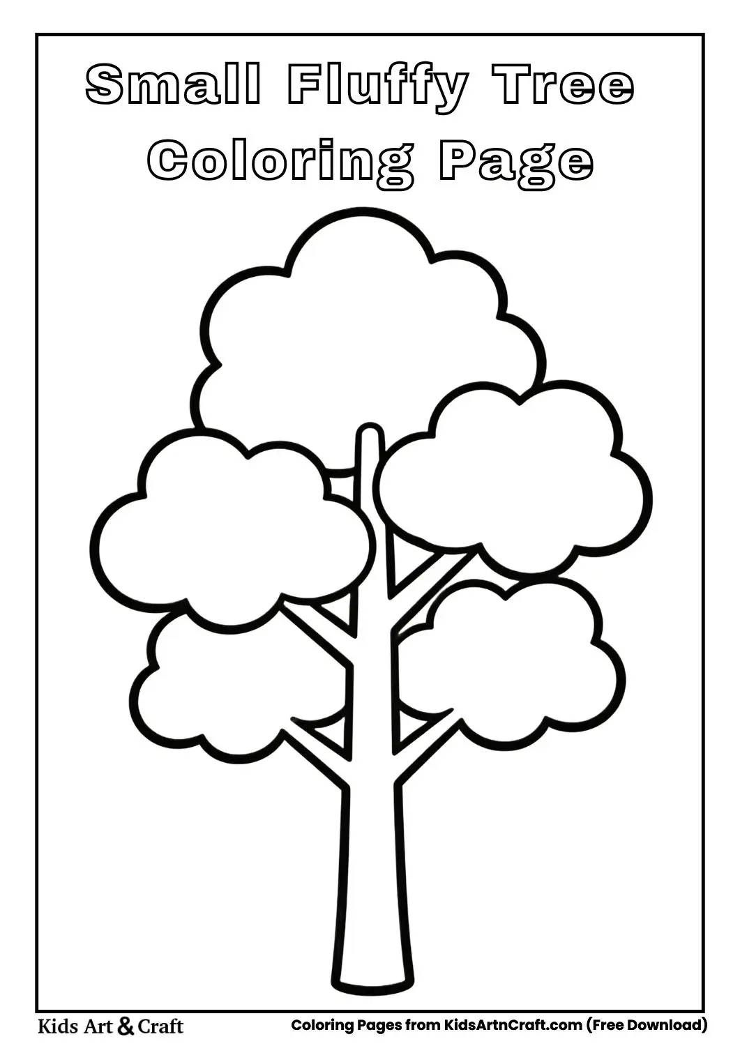 Small fluffy tree outline coloring page for kids