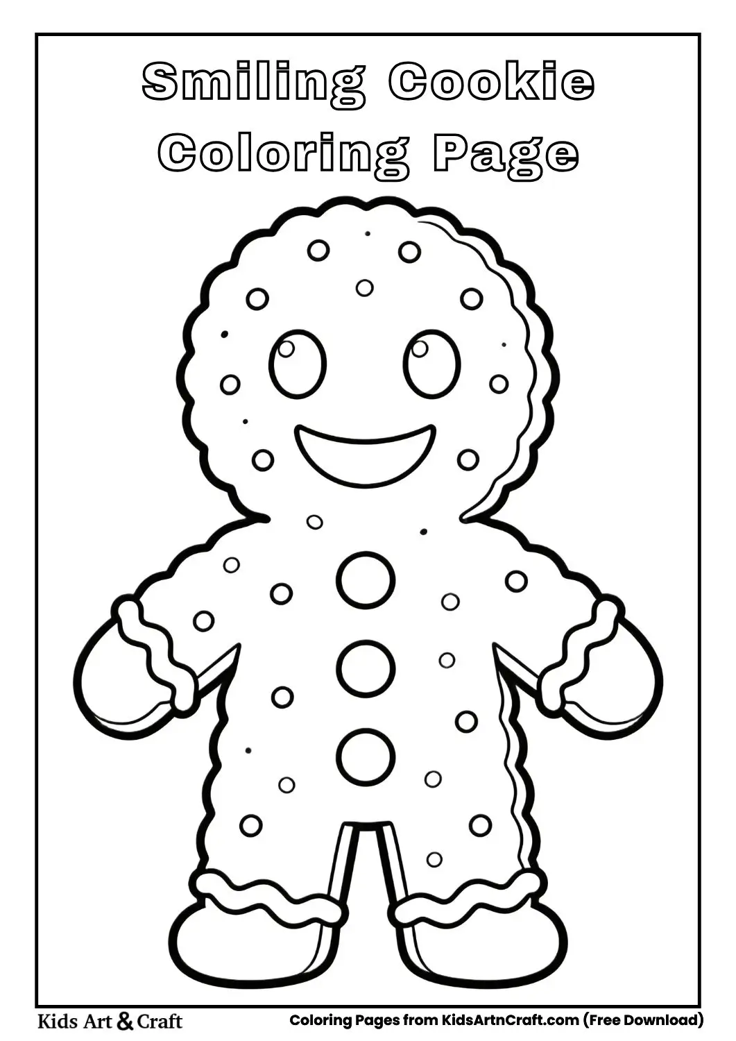 Cute smiling cookie coloring page for kids