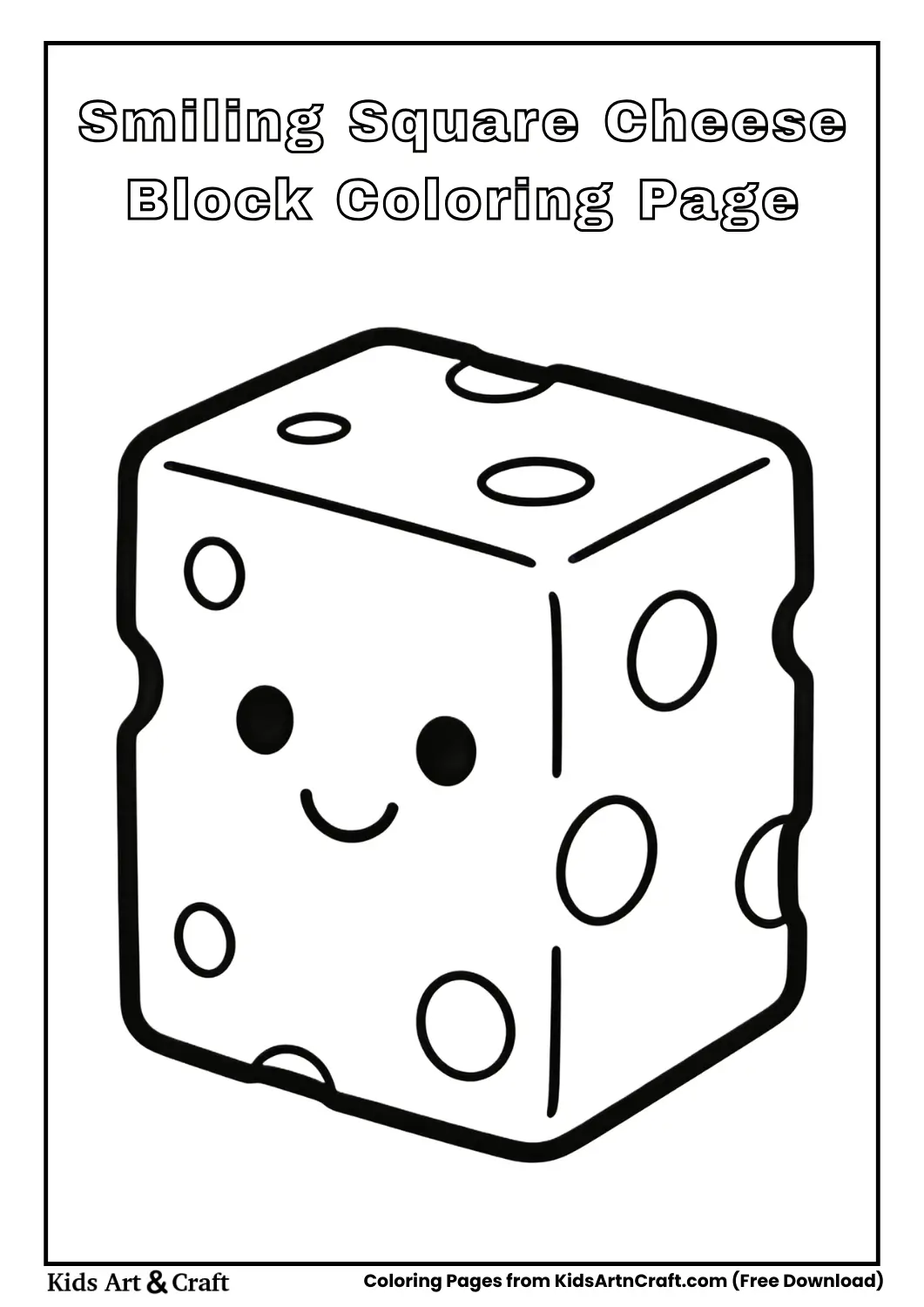 Square cheese block with smiling face coloring page