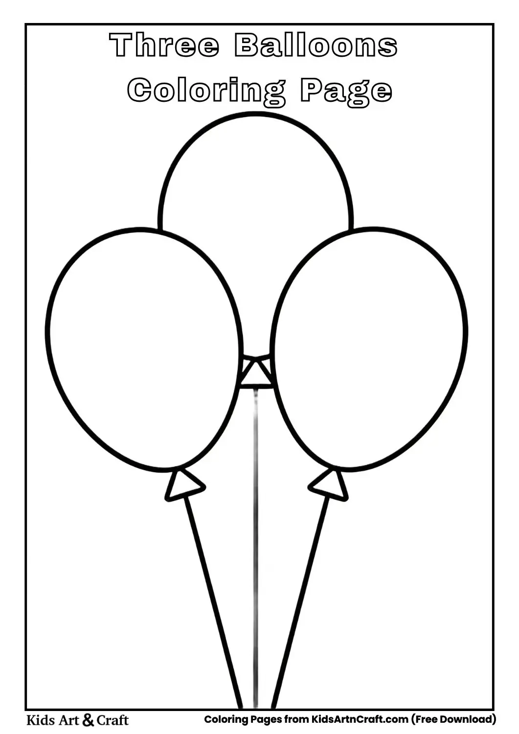 Three balloons tied together black and white coloring page