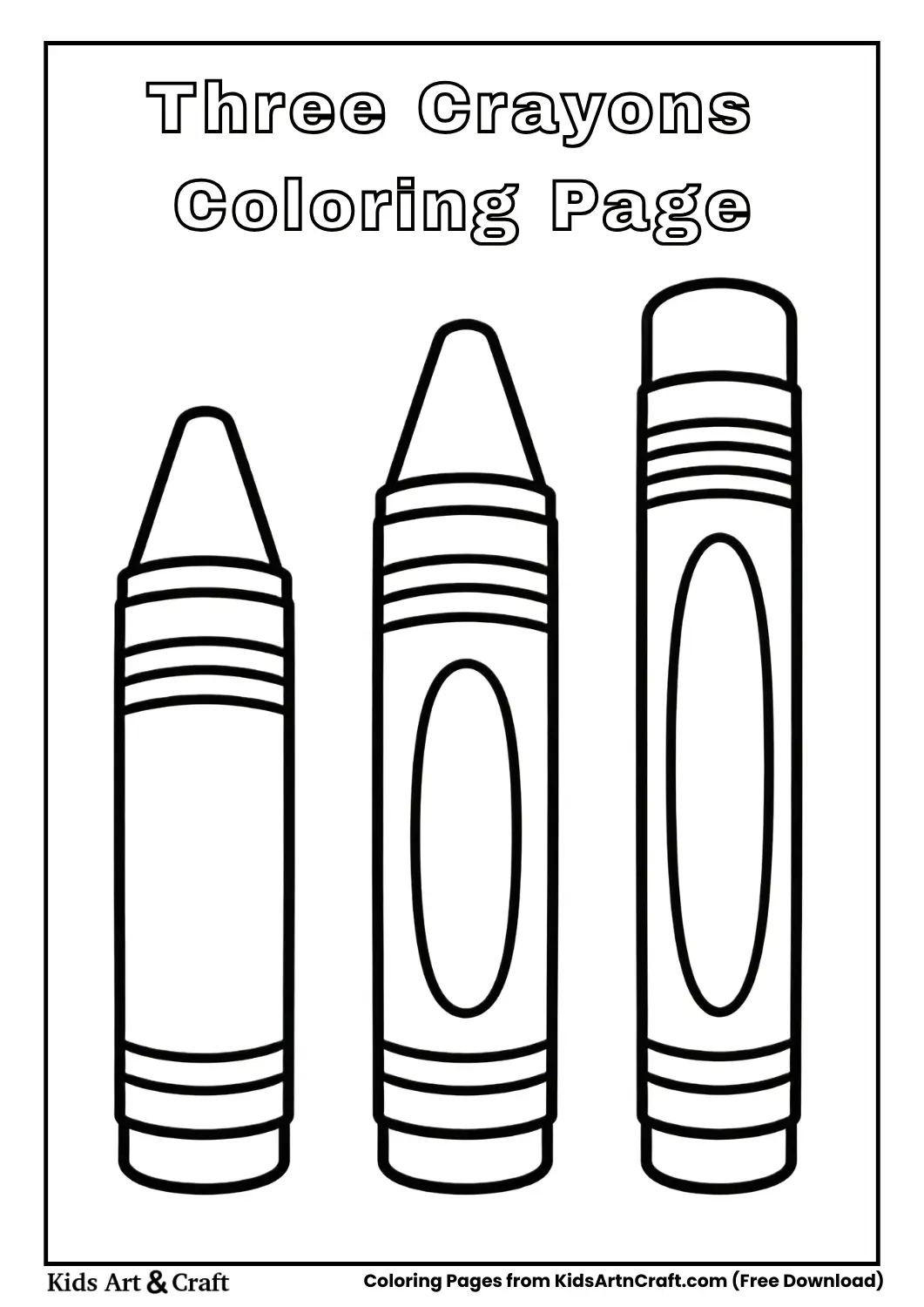 Three crayons of different sizes in a simple black and white outline