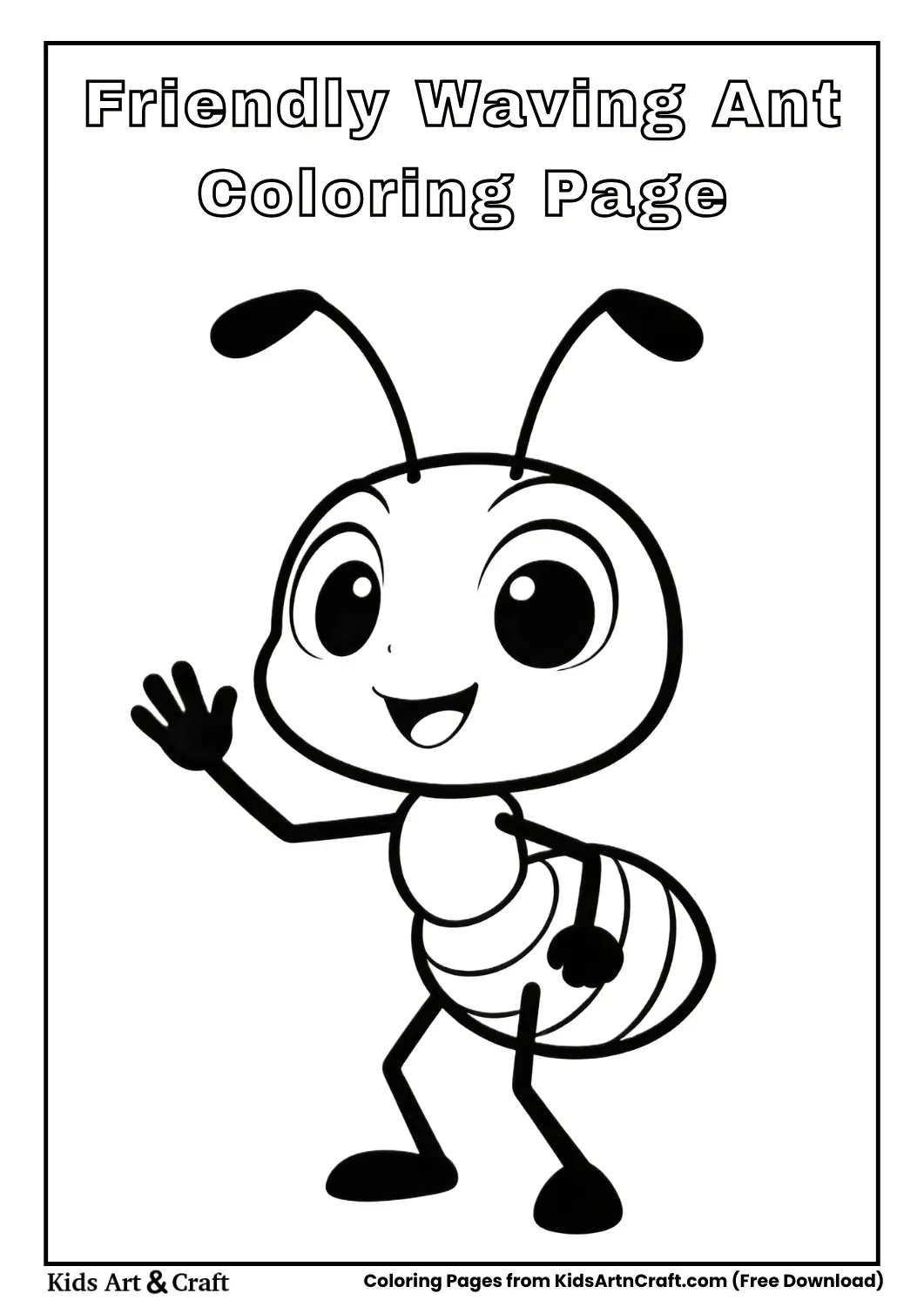 Friendly ant waving hand coloring page