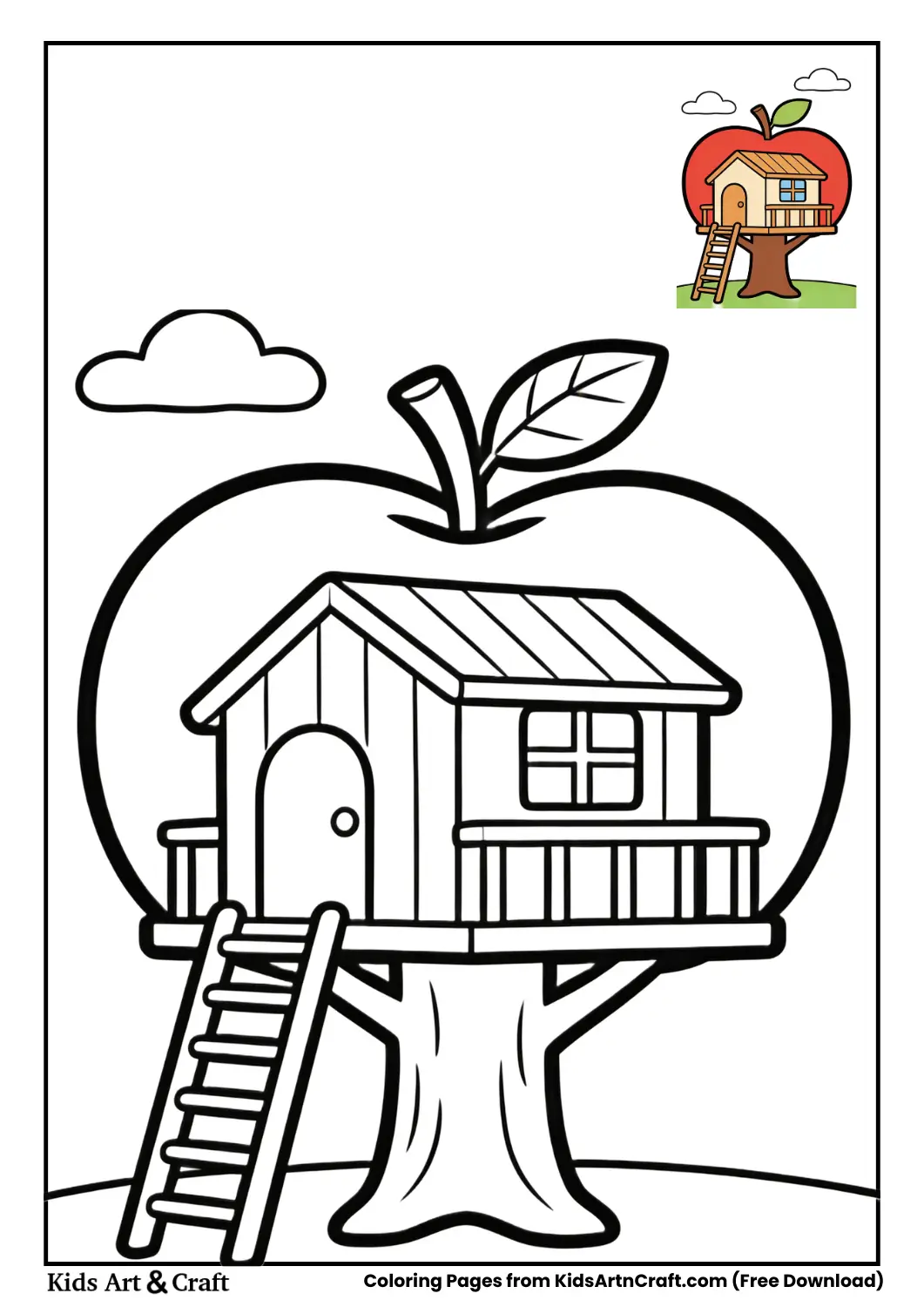 Treehouse inside giant apple coloring page