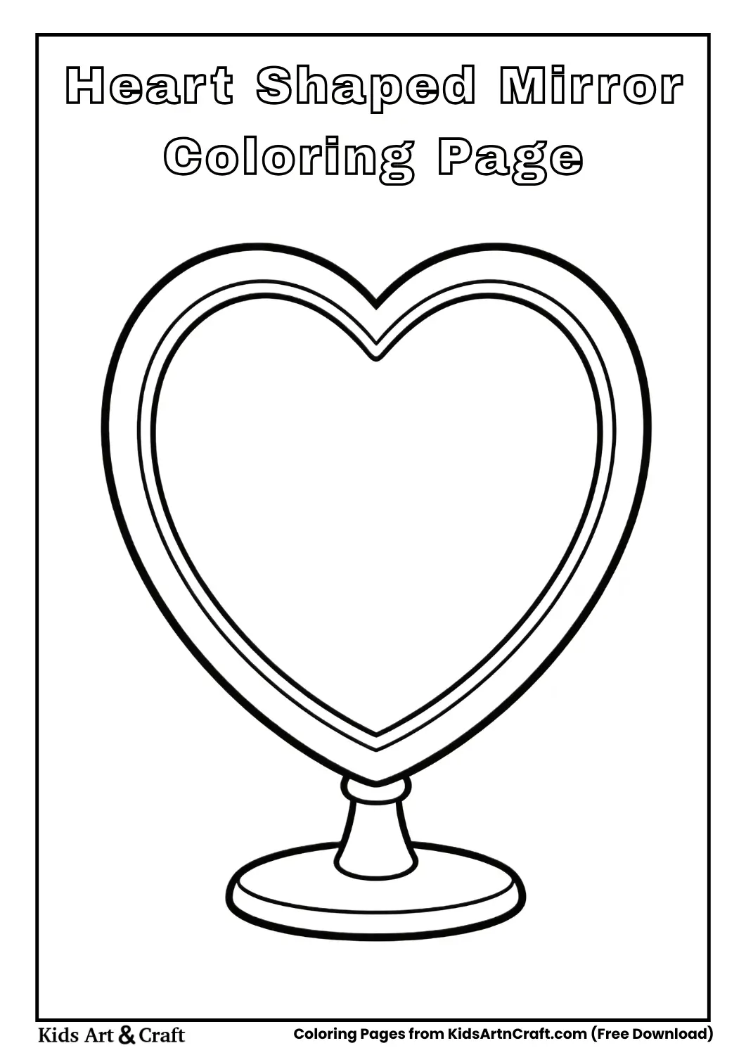 Heart shaped mirror with simple frame coloring page