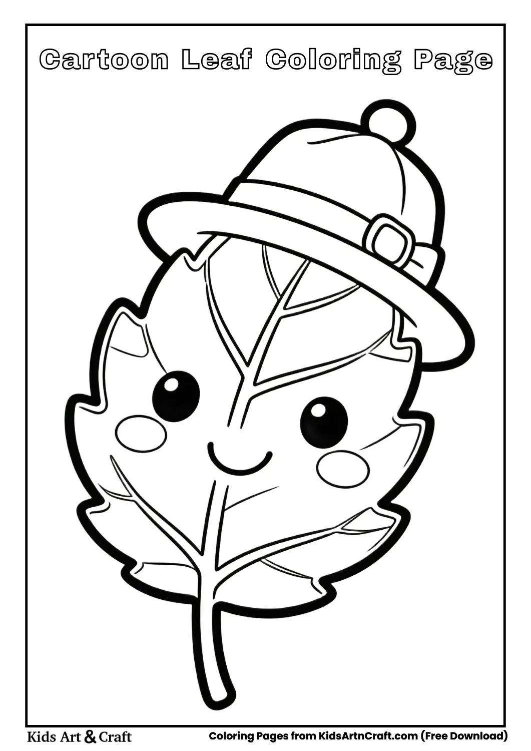 Cartoon leaf wearing a hat coloring page