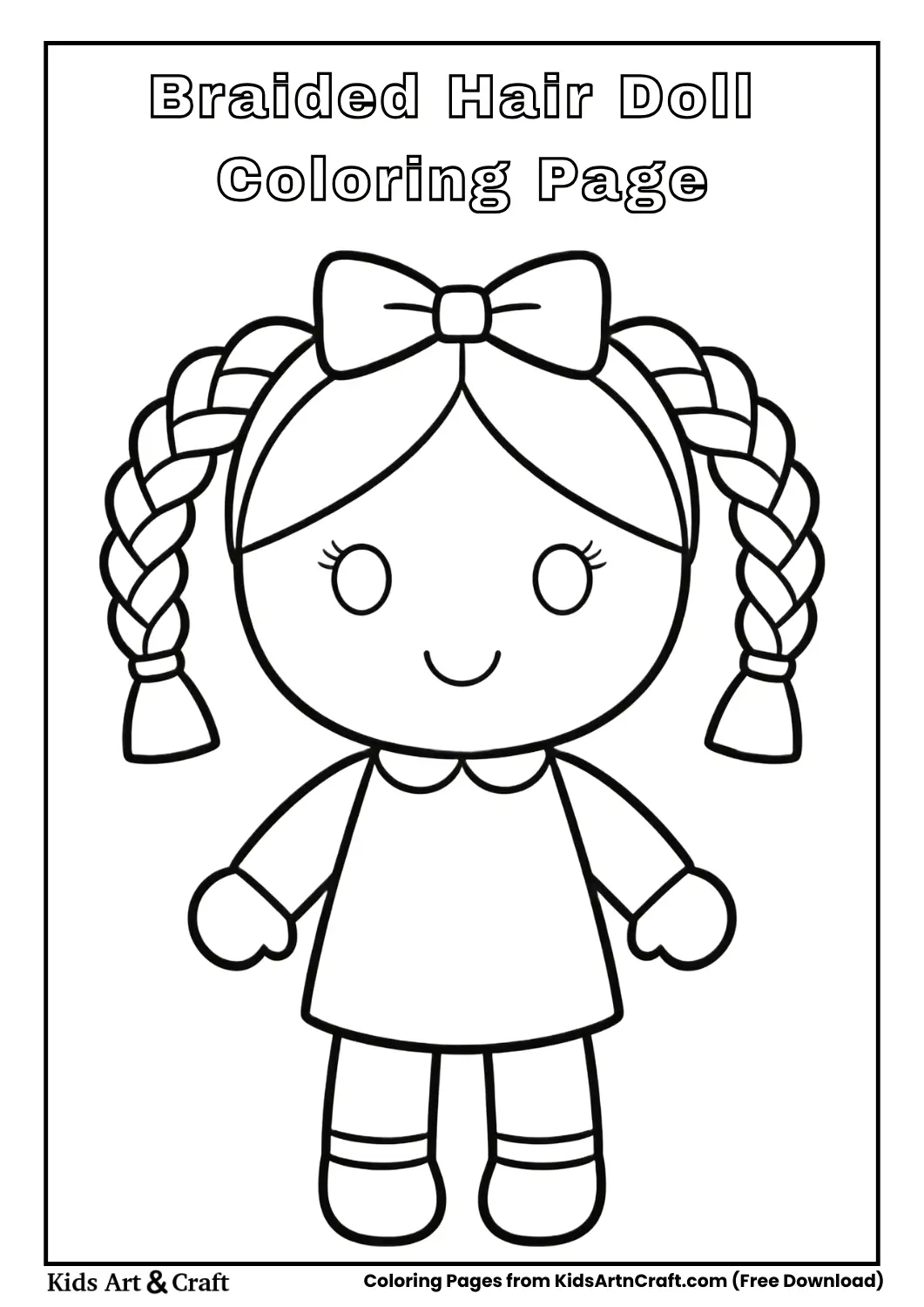 Doll with braided hair coloring page