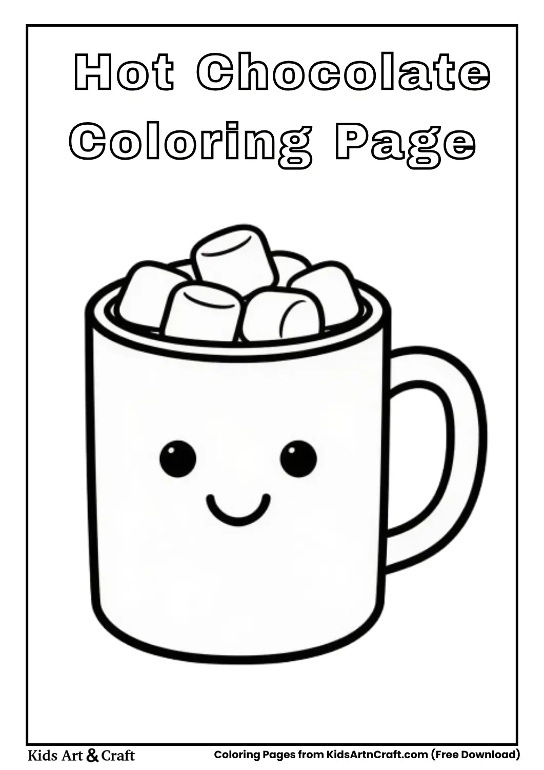 Mug of hot chocolate with marshmallows coloring sheet