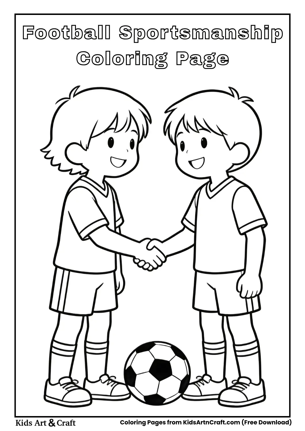 Two kids shaking hands after football game coloring page