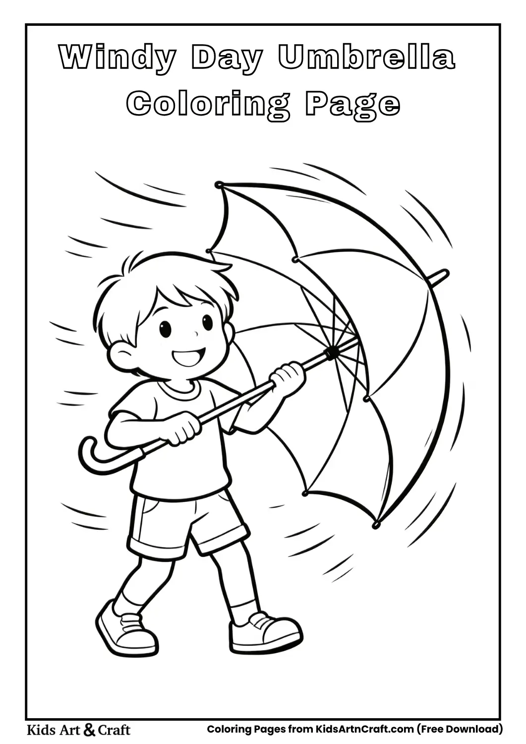 Umbrella blown by wind coloring page