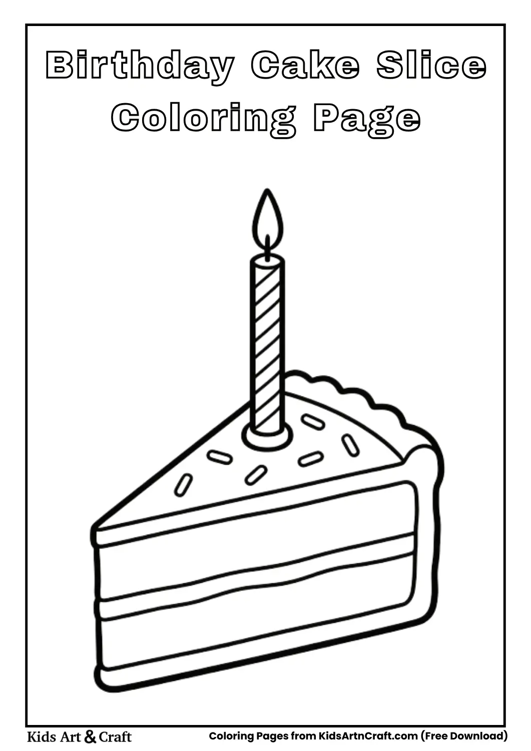 Birthday cake slice with candle coloring page