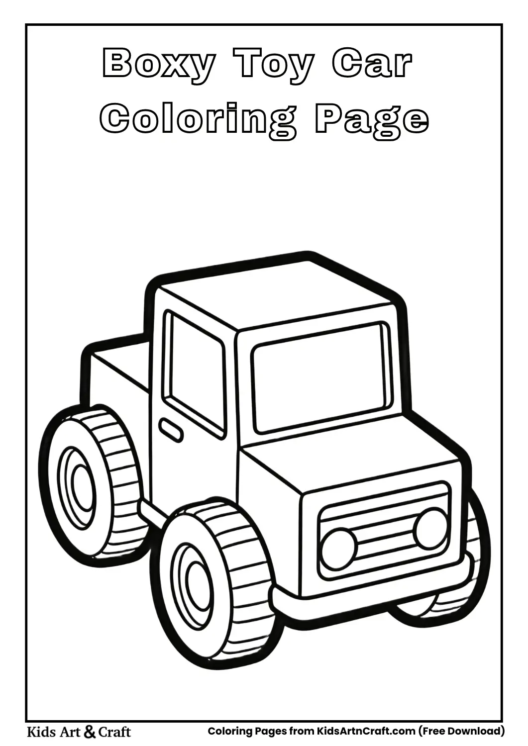 Boxy toy car black and white coloring page