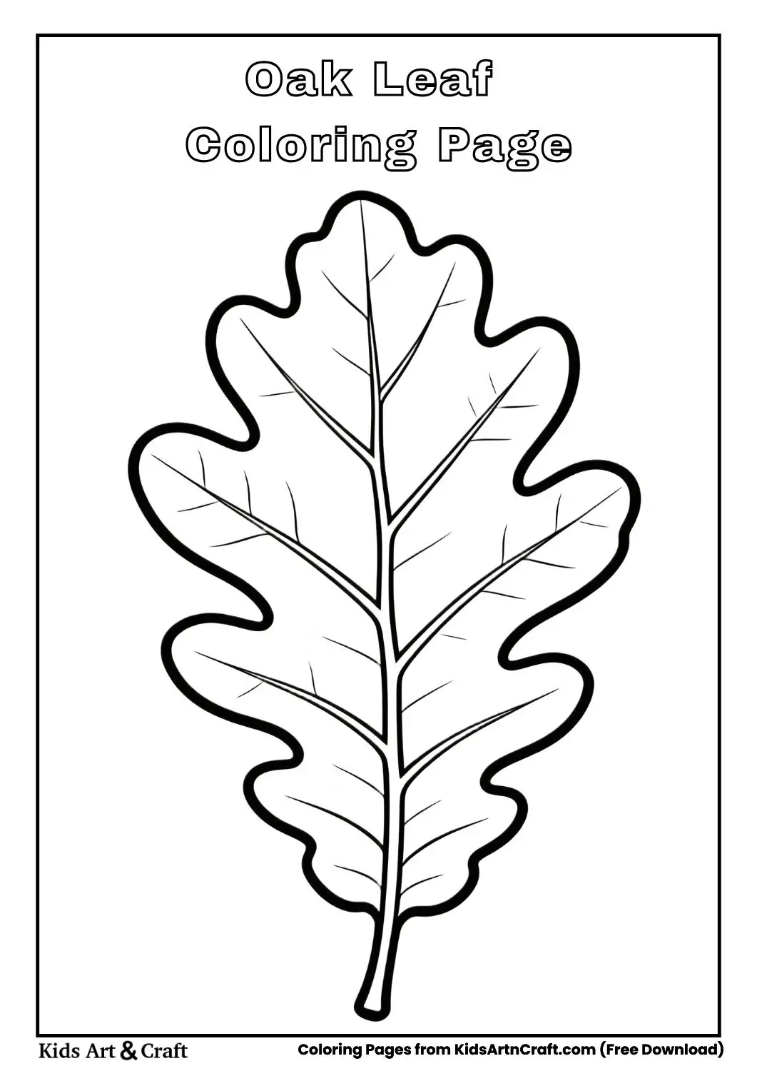 Simple oak leaf black and white coloring page