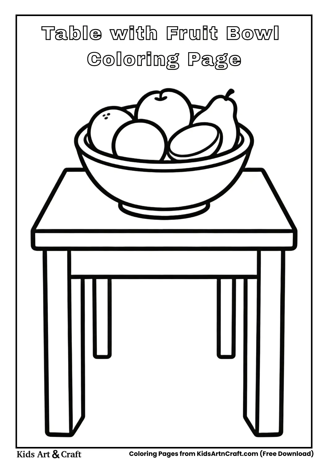 Table with fruit bowl coloring page for kids