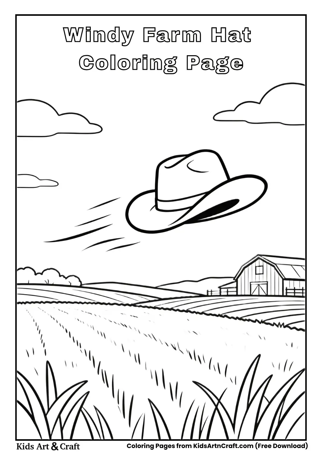 Farmer hat flying in wind coloring page