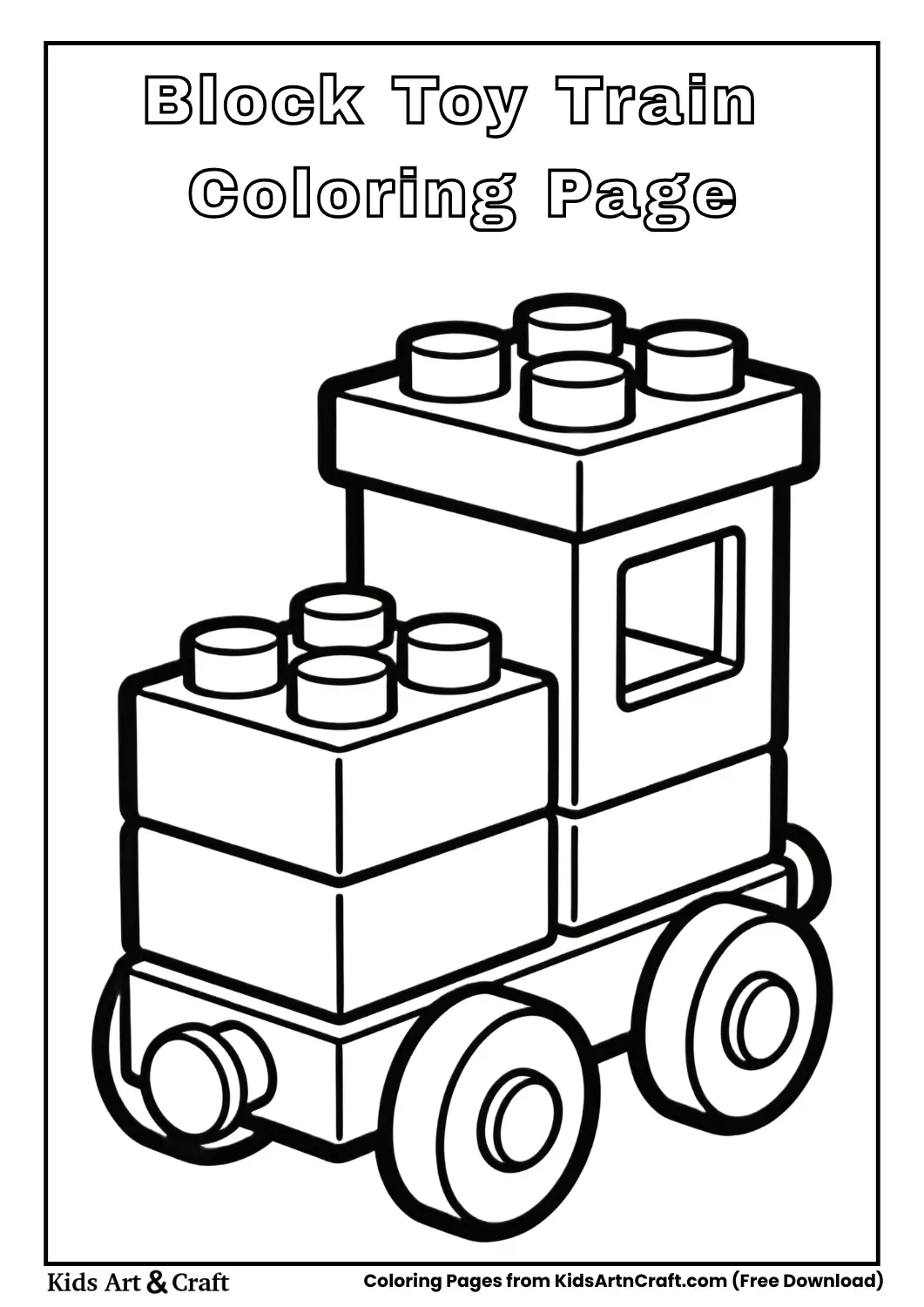 Toy train made from blocks coloring page