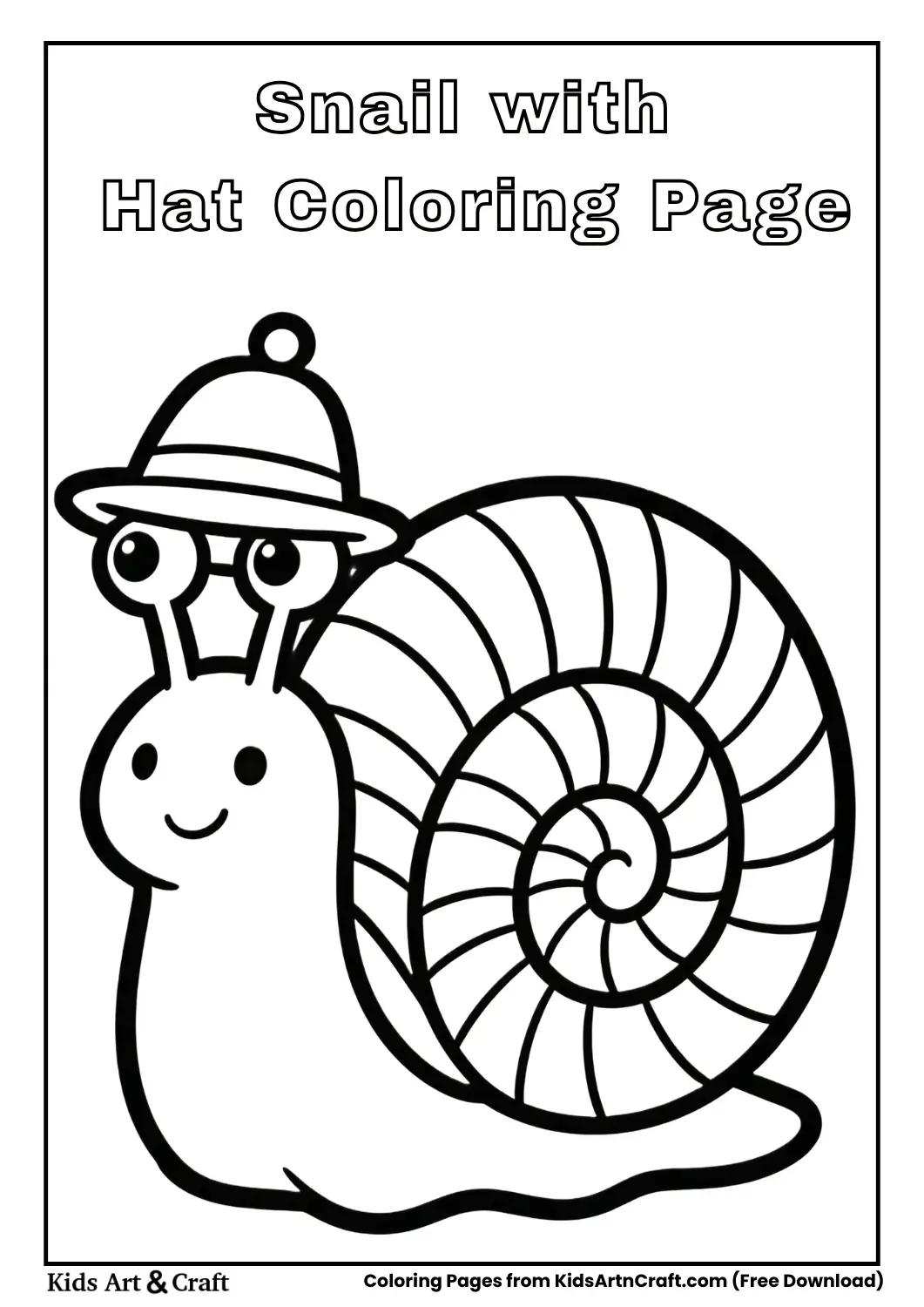 Cartoon snail wearing small hat with wide striped shell