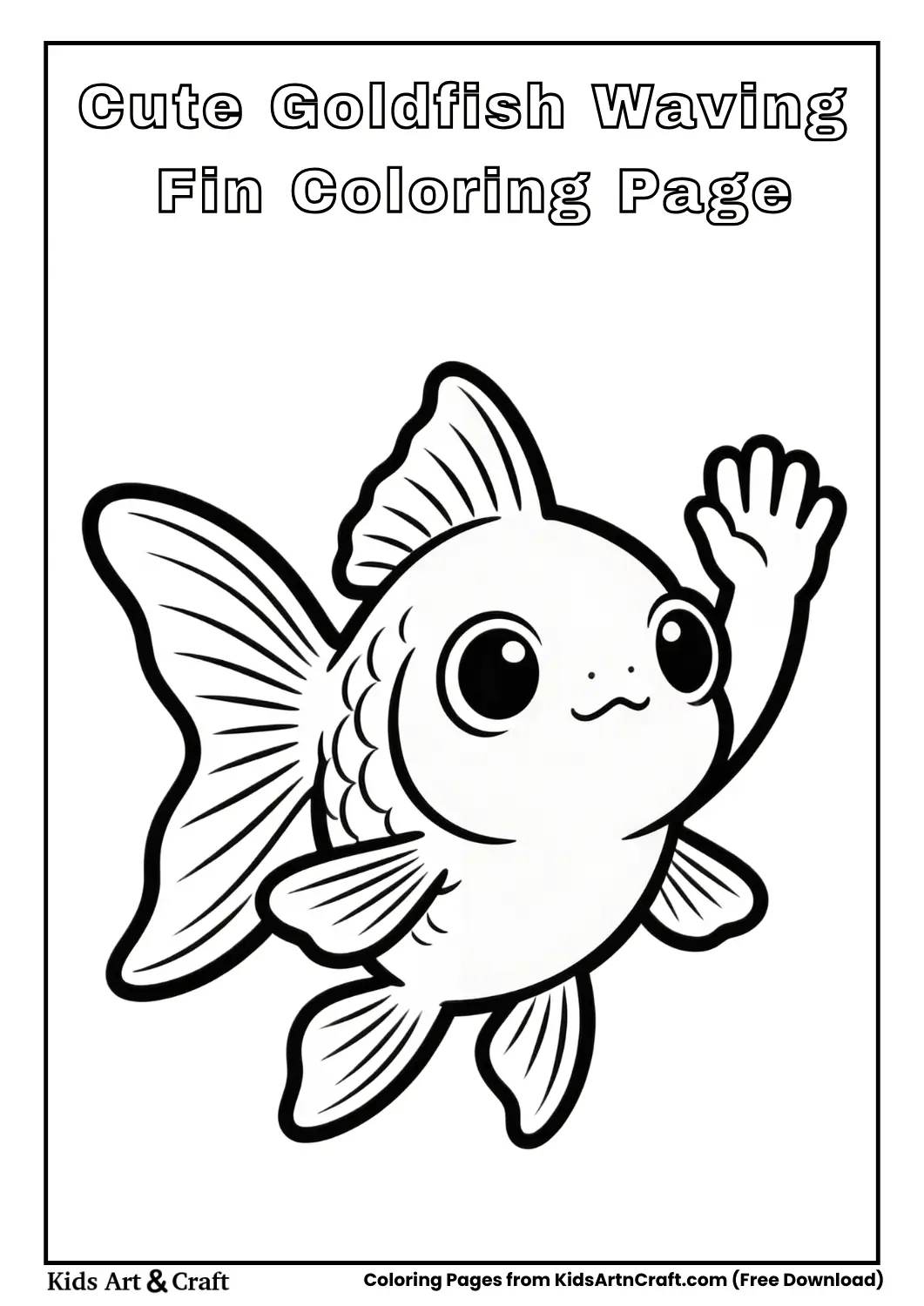 Cute goldfish waving fin coloring page