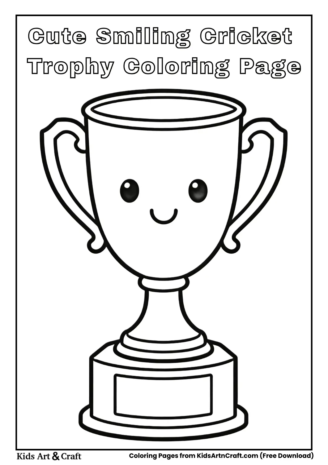 Cute smiling cricket trophy simple outline coloring page