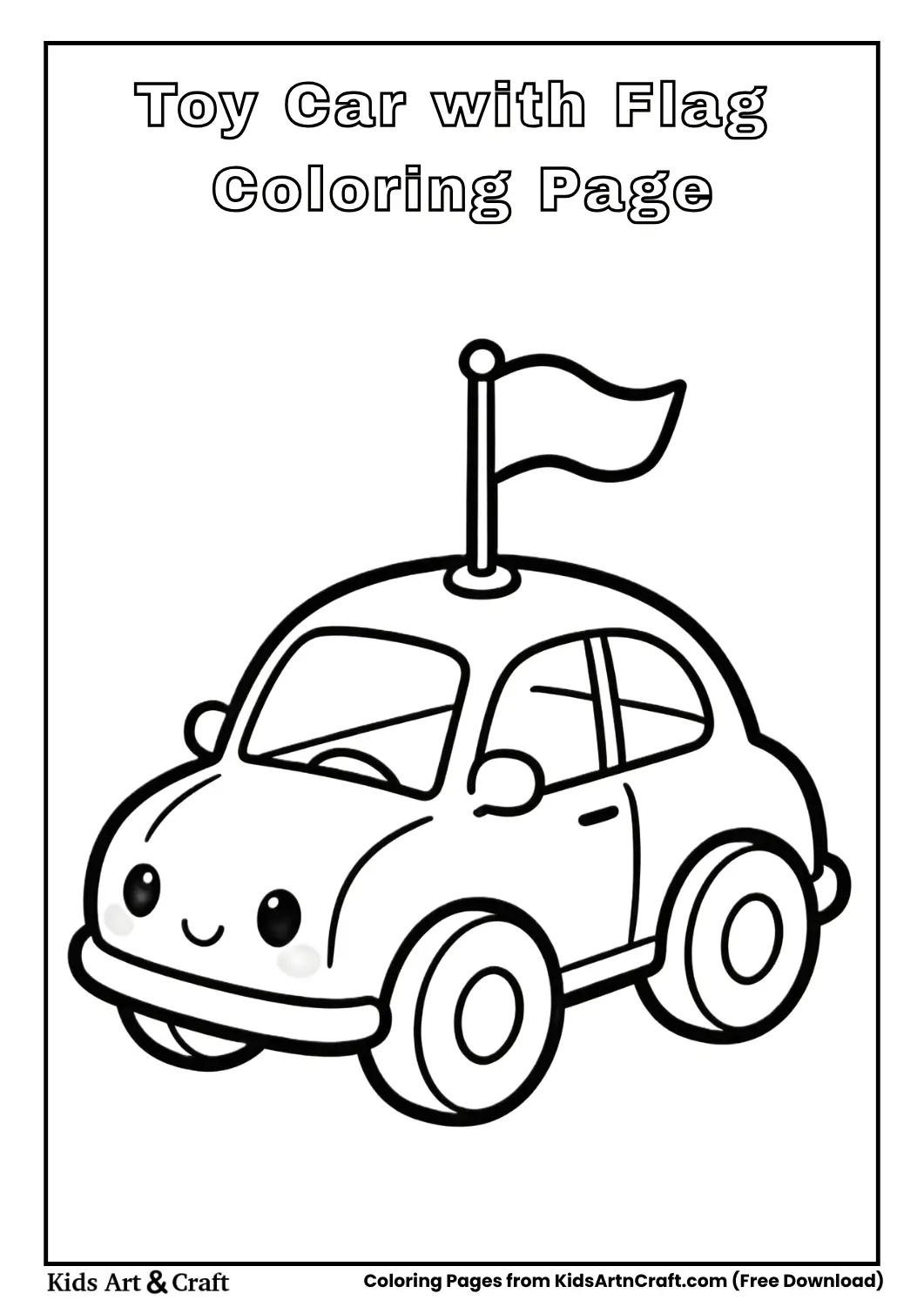 Toy car with flag black and white coloring page