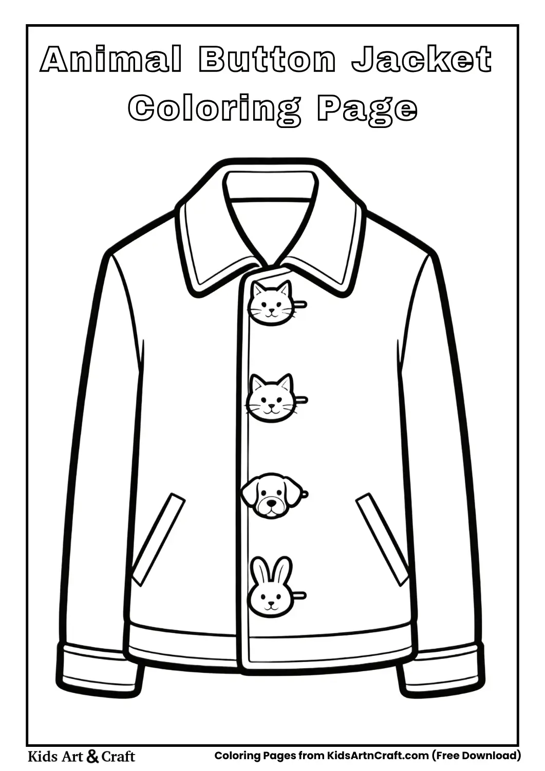 Jacket with animal buttons coloring page
