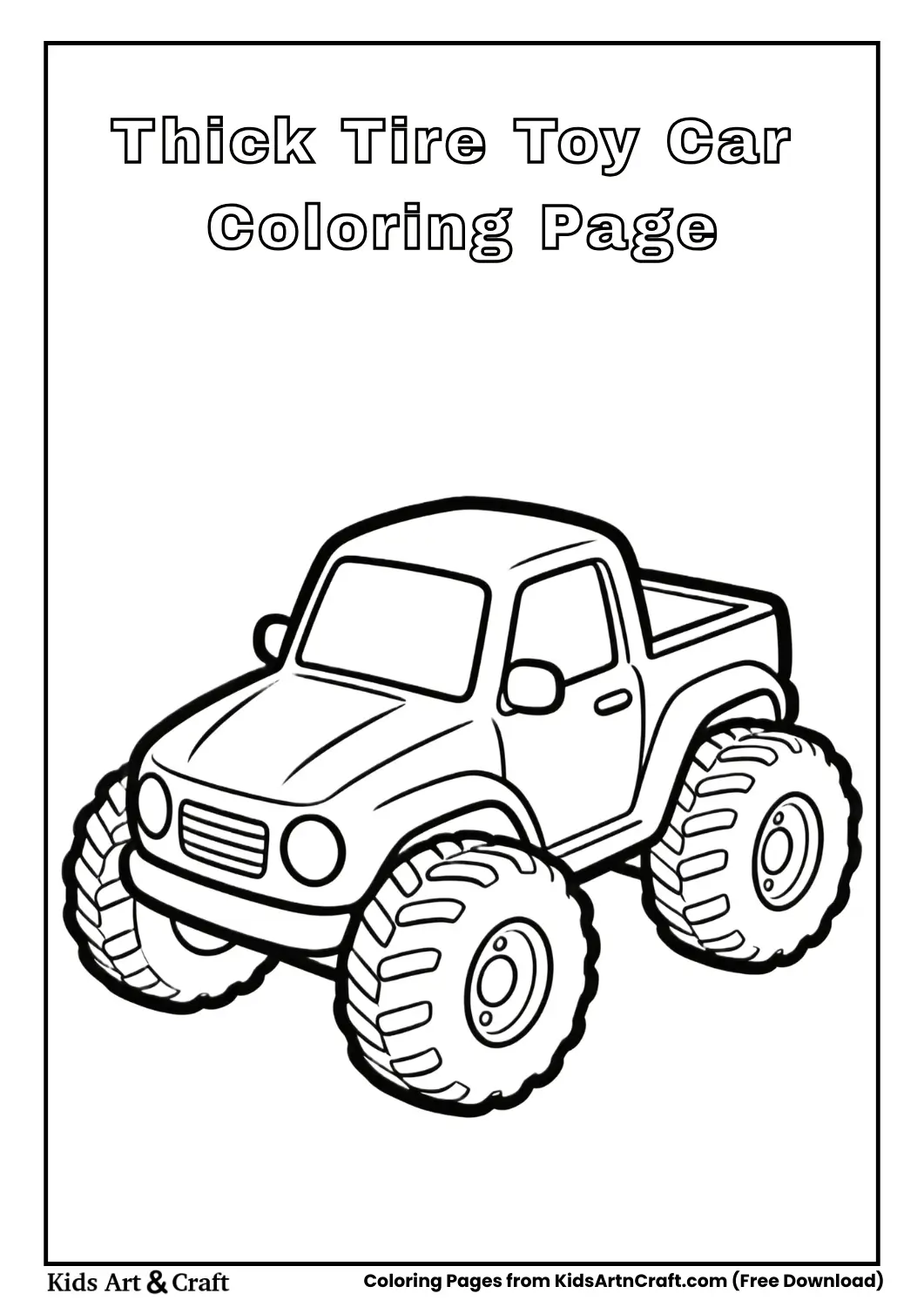 Toy car with thick tires black and white coloring page