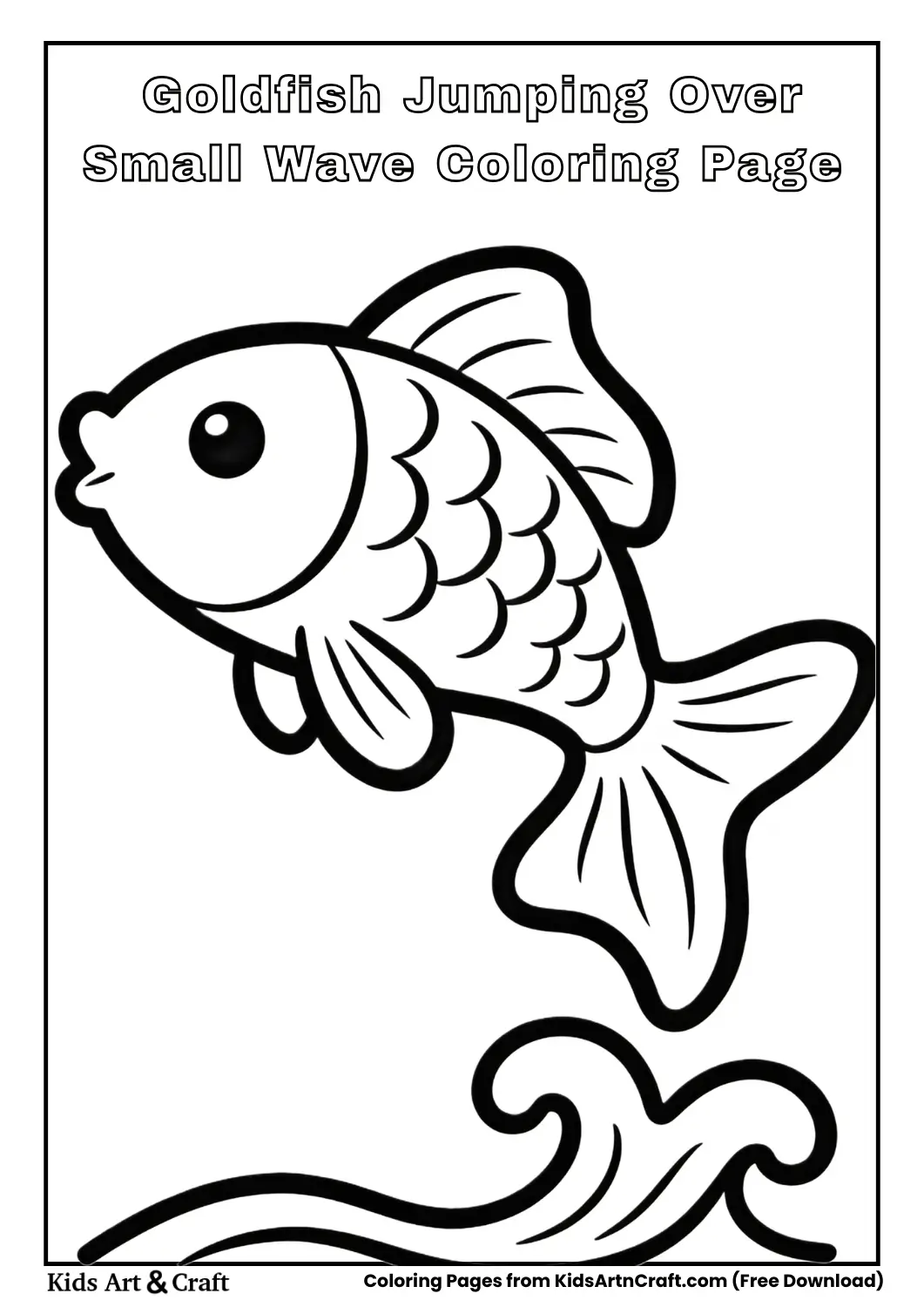 Goldfish jumping over small wave coloring page