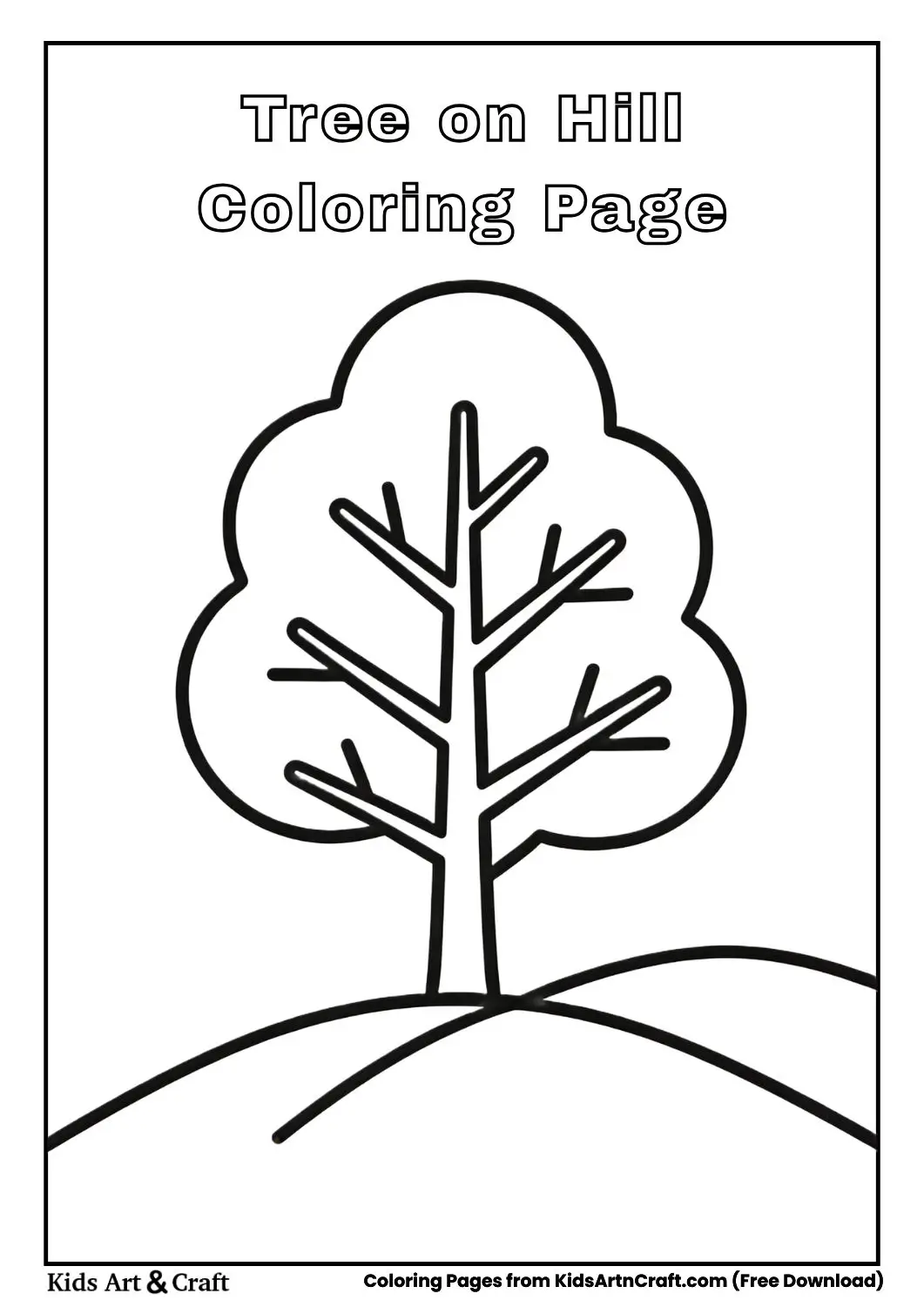 Tree on small hill coloring page