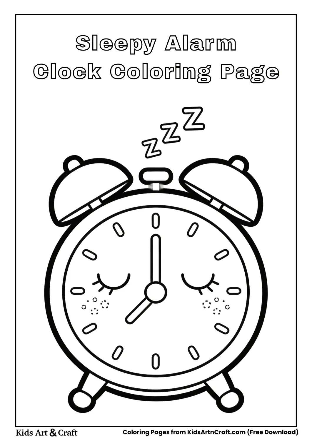 Sleepy alarm clock with zzz marks coloring page for kids