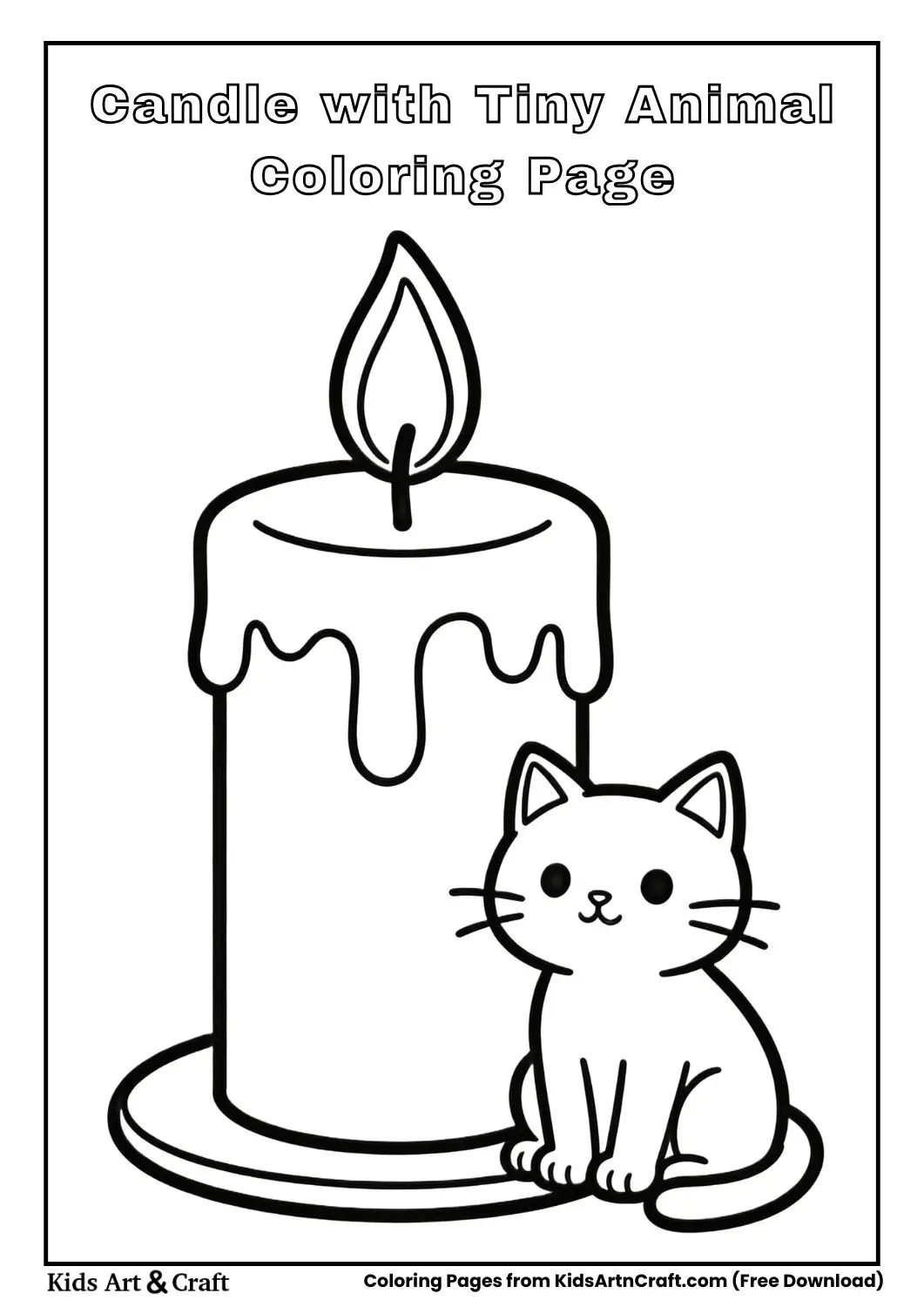 Candle with a small animal like a cat or bunny coloring page.