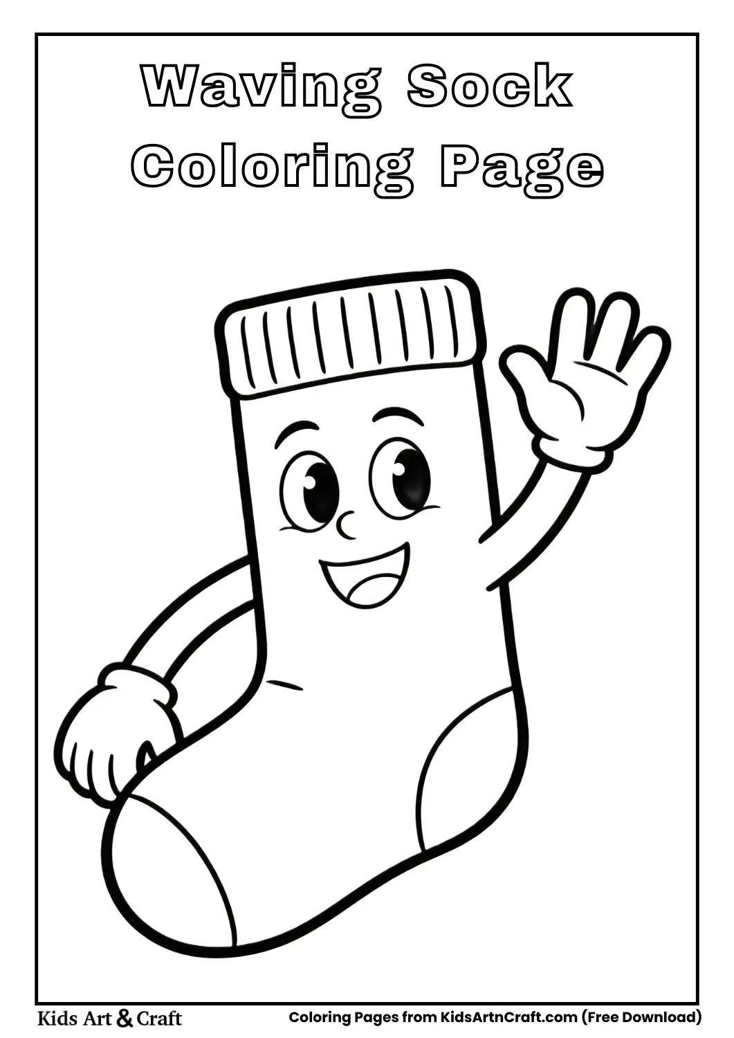 Cartoon sock waving hello coloring page