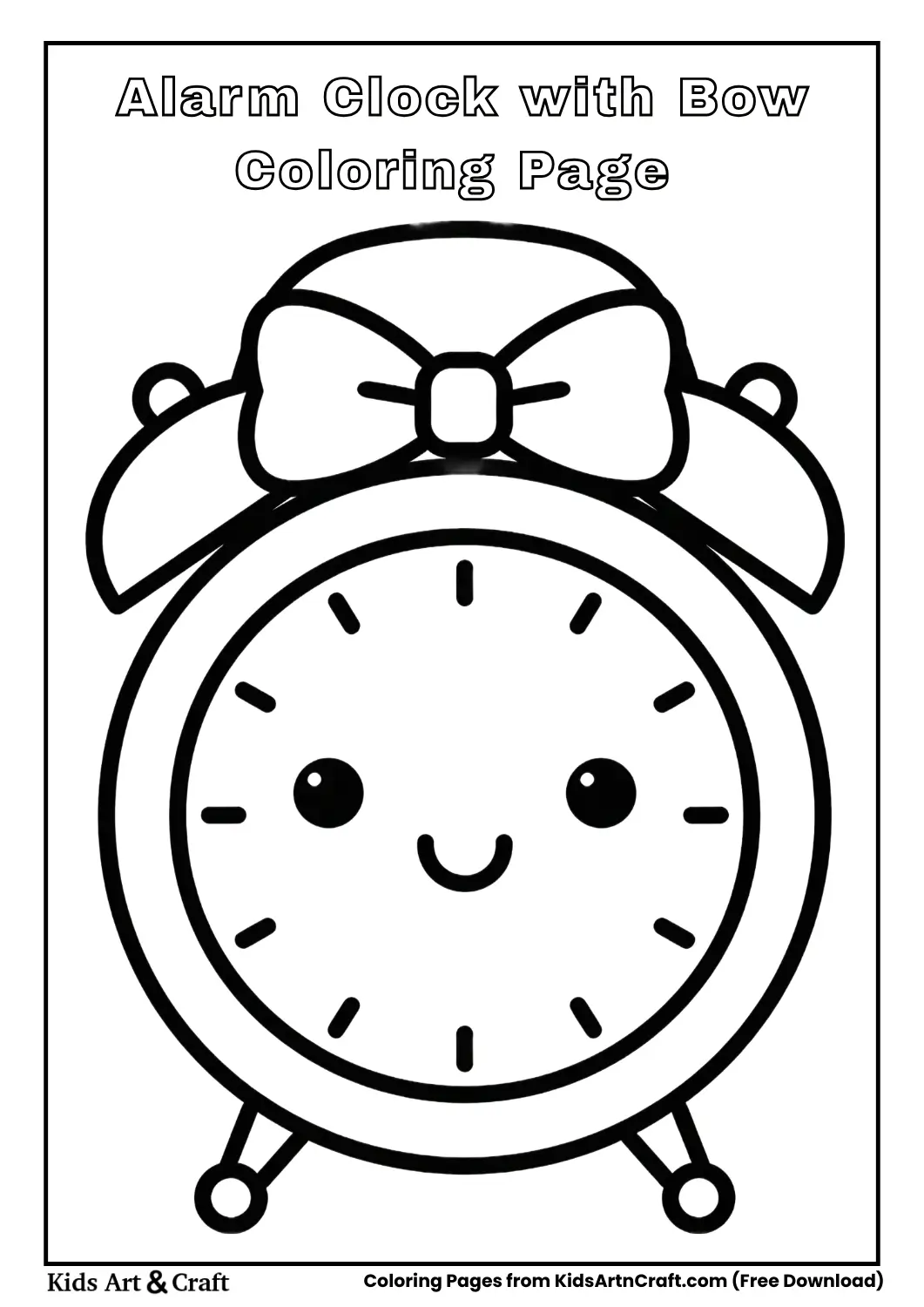 Alarm clock with bow coloring page for children