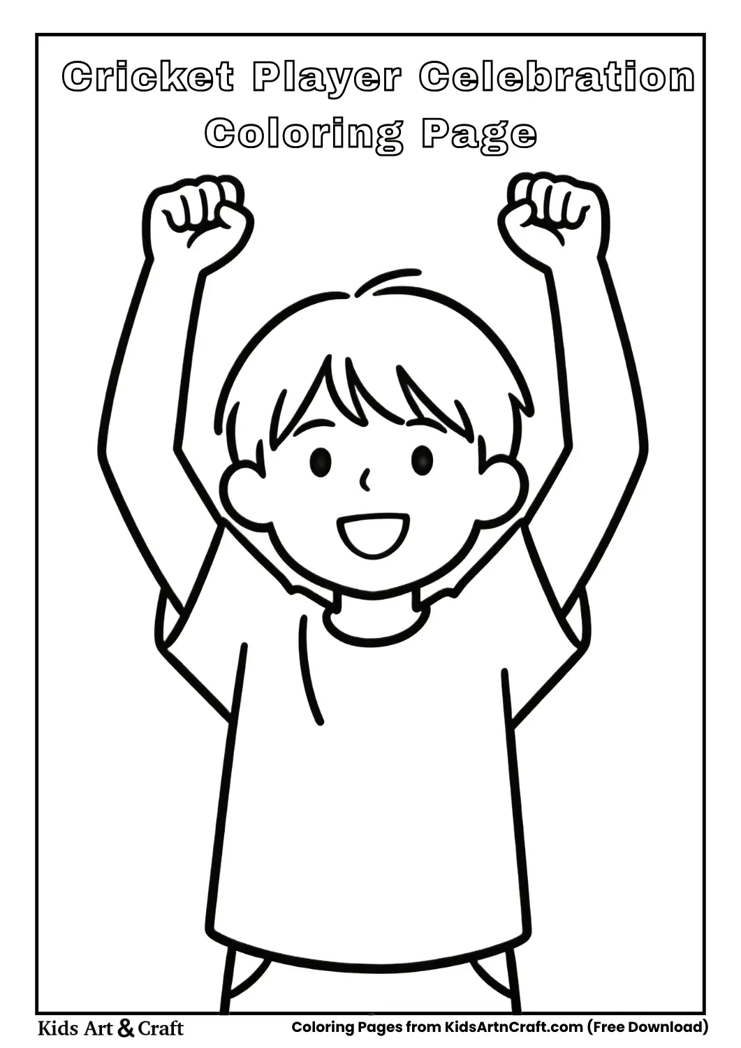 Cricket player celebrating with raised arms simple coloring page