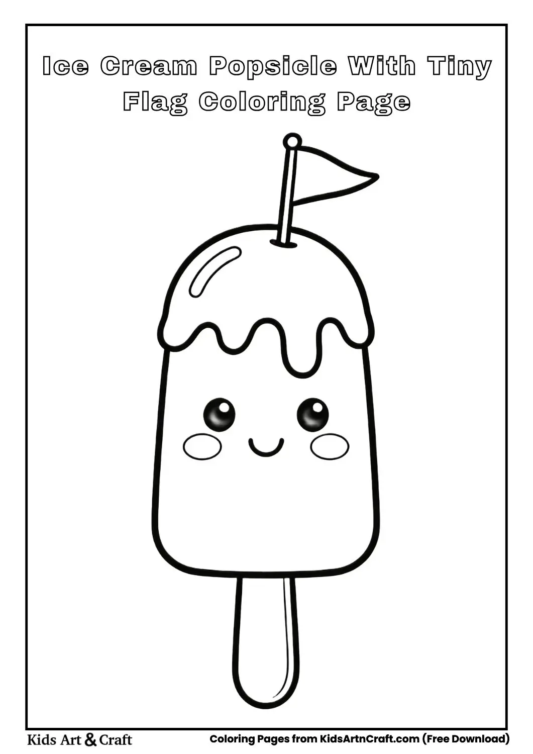 ice cream popsicle with tiny flag coloring page