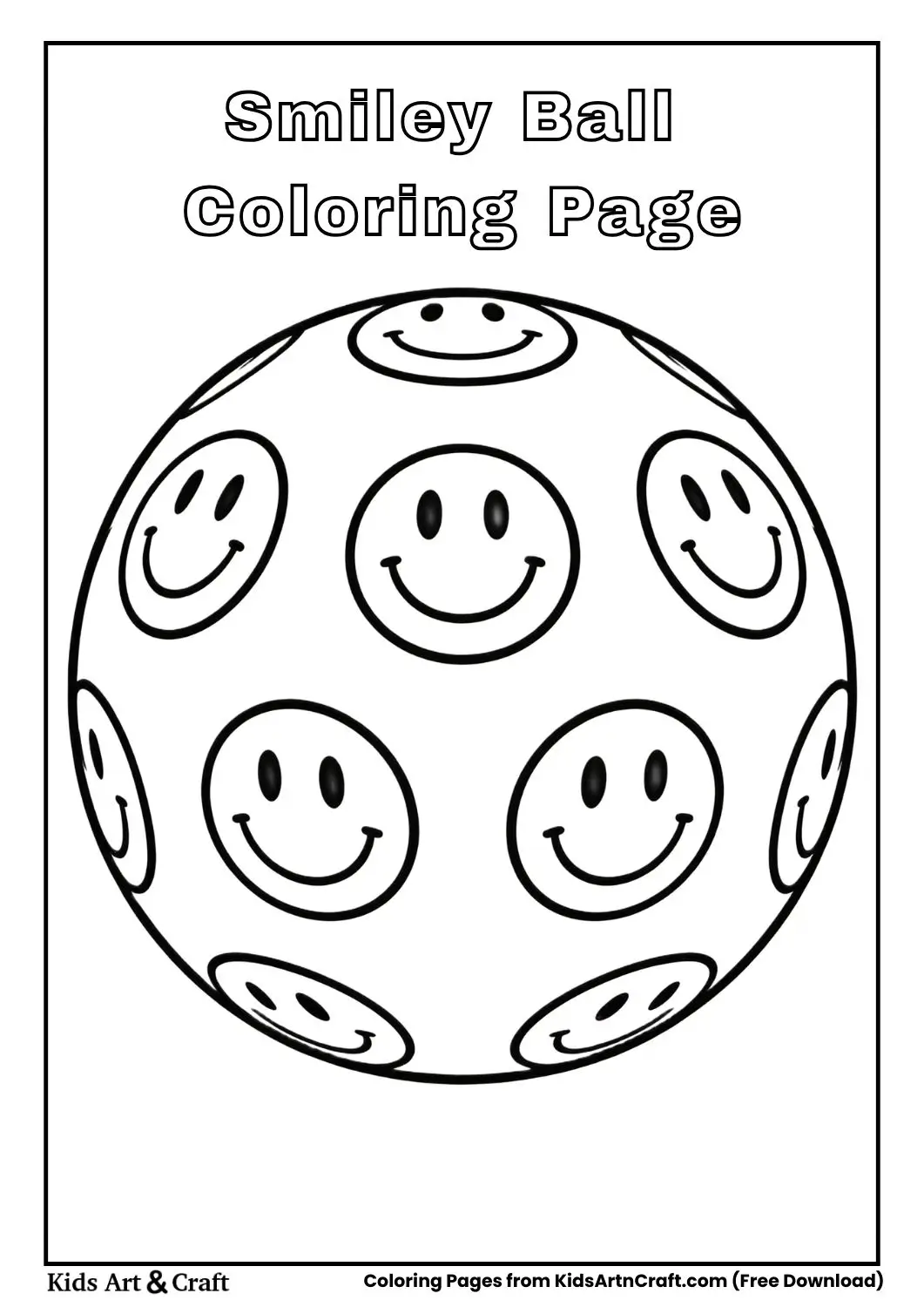 Smiley face ball coloring page for kids