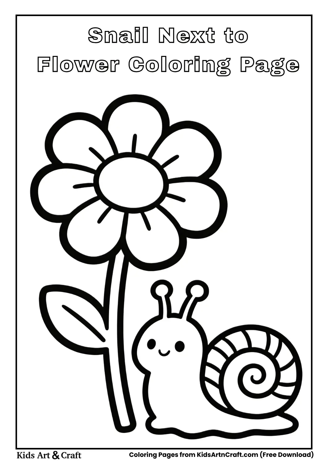 Snail with simple spiral shell beside large flower outline