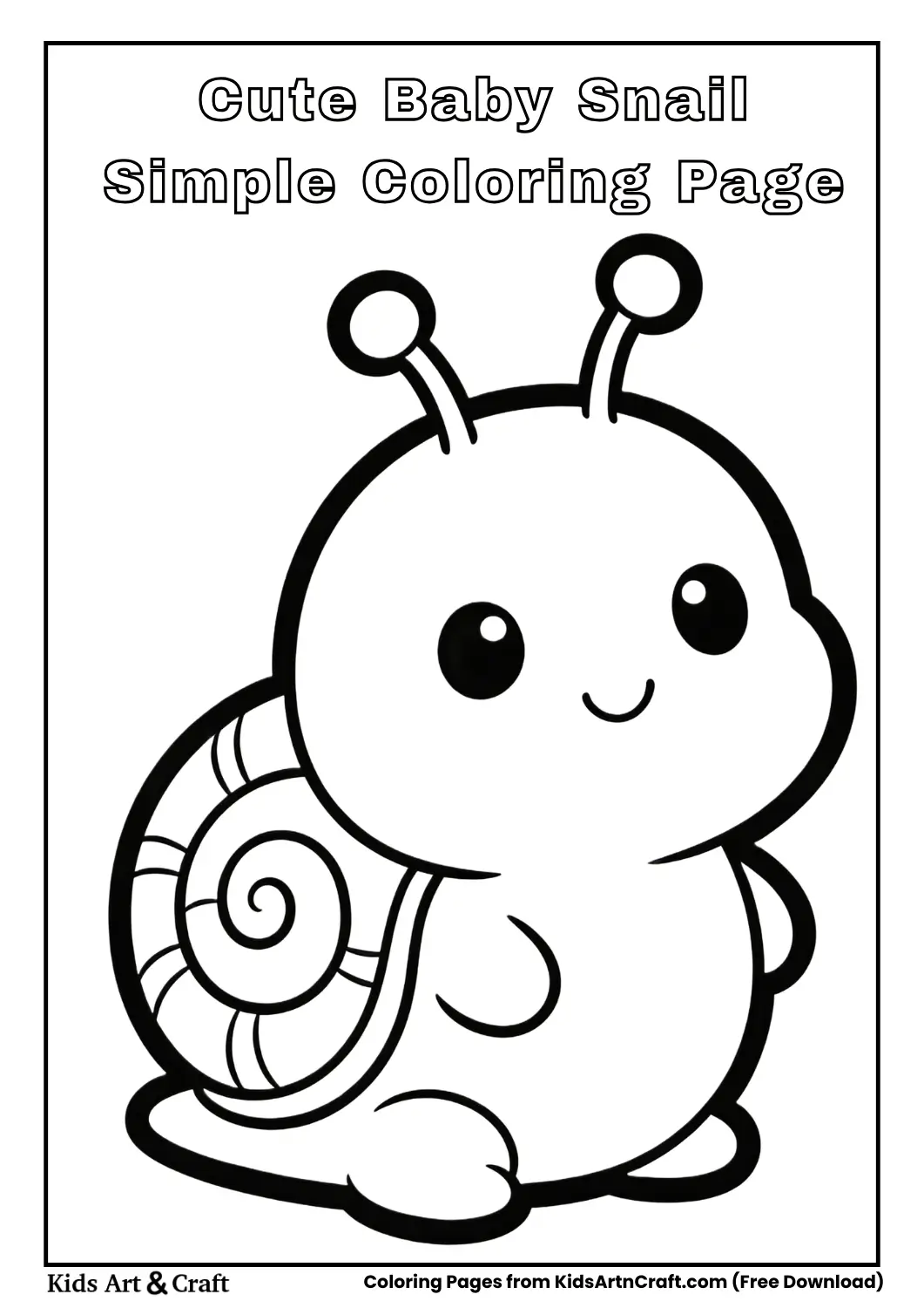 Small baby snail with round spiral shell and thick outline