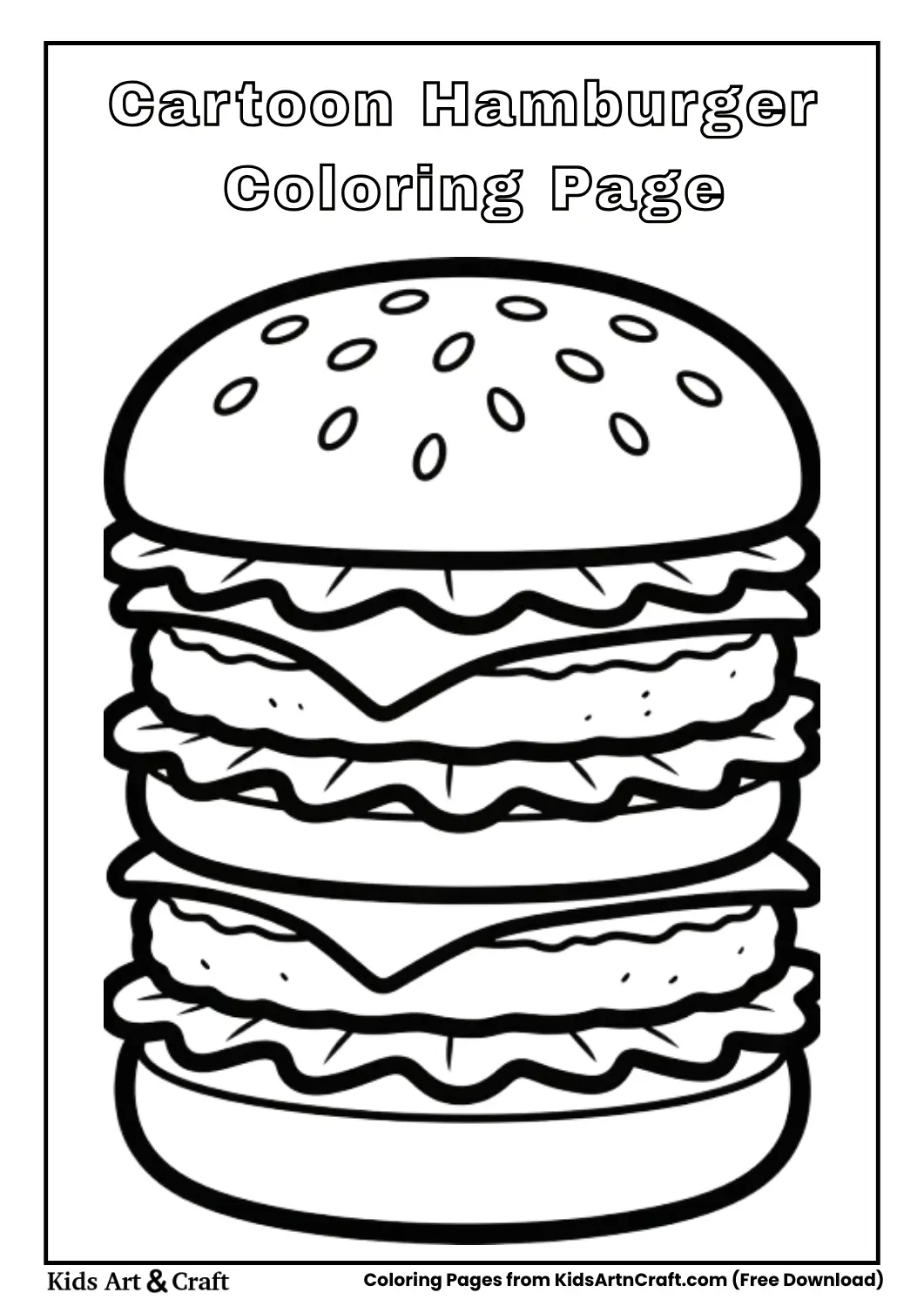 Easy cartoon hamburger coloring page with bold outlines