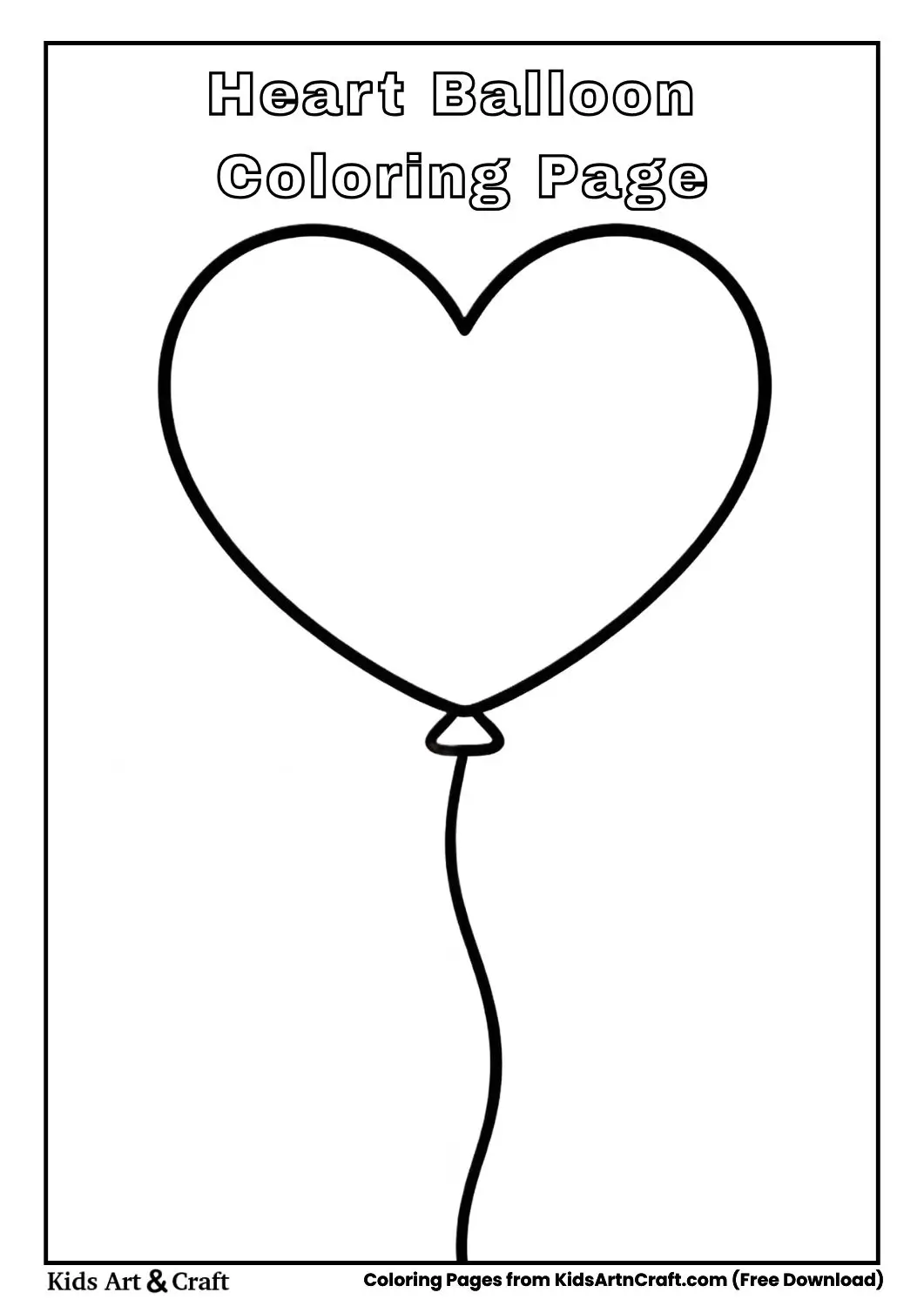 Heart-shaped balloon black and white coloring page for kids